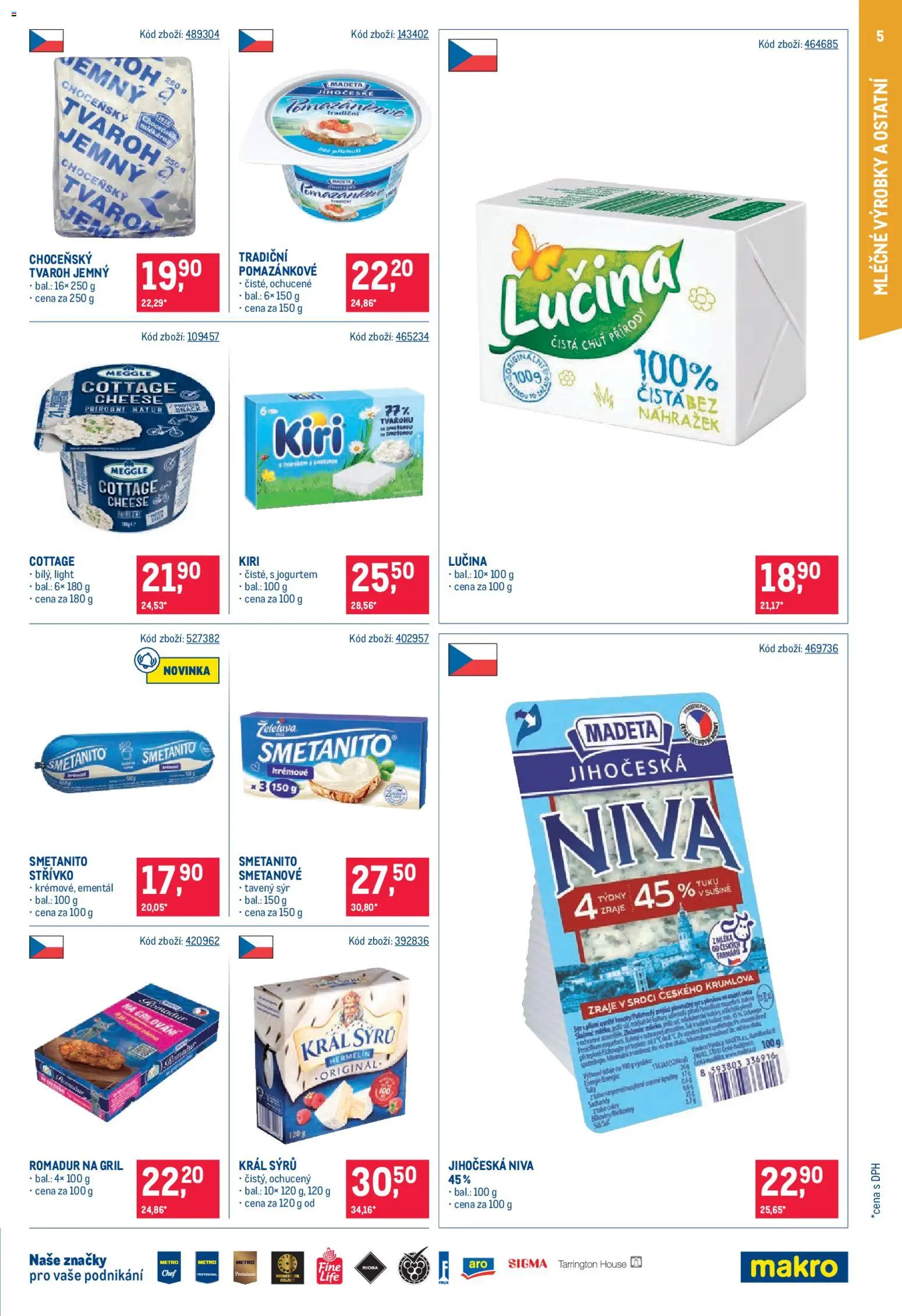 Makro leták - Maloobchod od 22.04.2026 | Strana: 5 | Produkty: Tavený sýr, Gril, Cottage cheese, Cottage