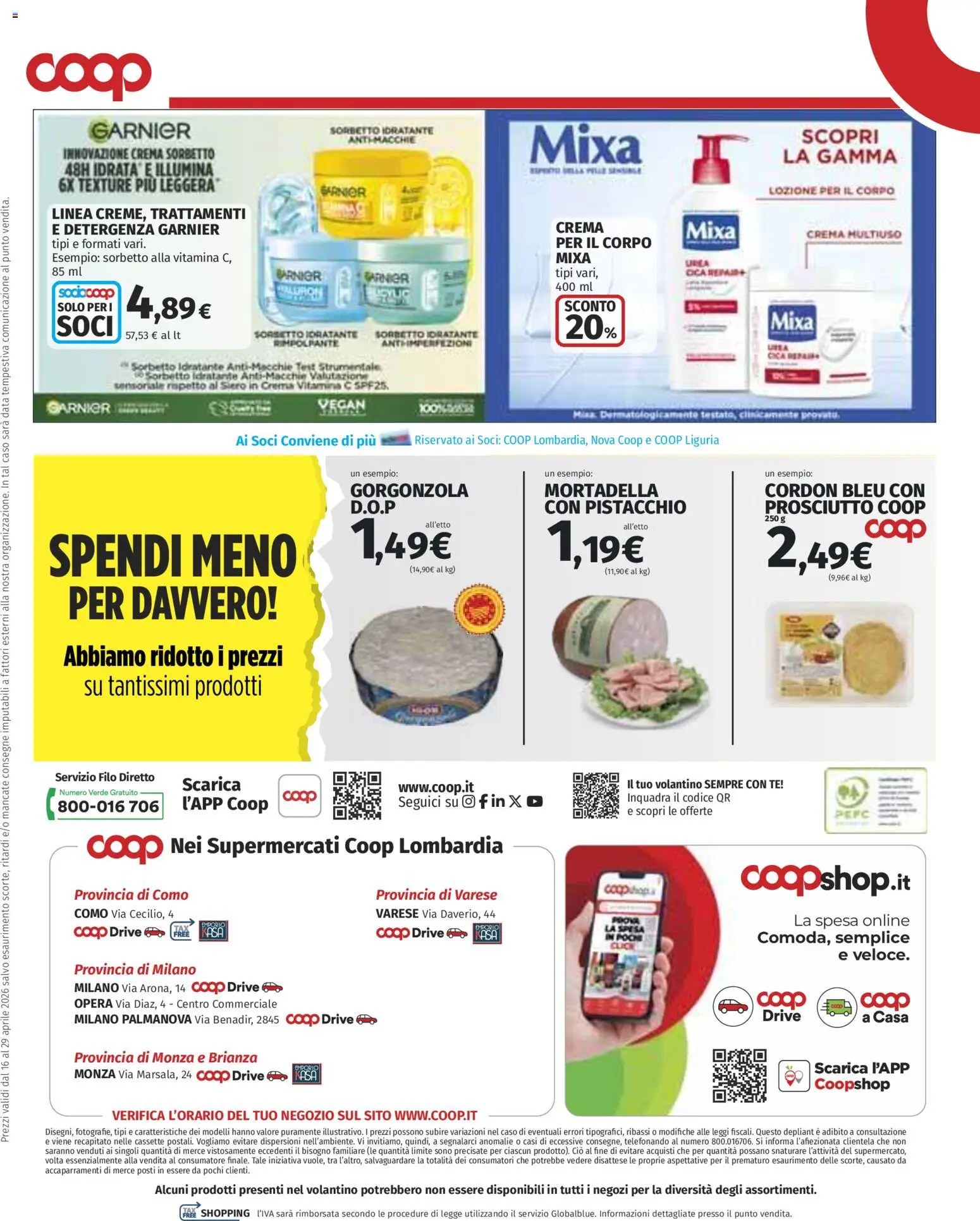 Volantino COOP del 16.04.2026 | Pagina: 28 | Prodotti: Sorbetto, Prosciutto, Data, Gorgonzola
