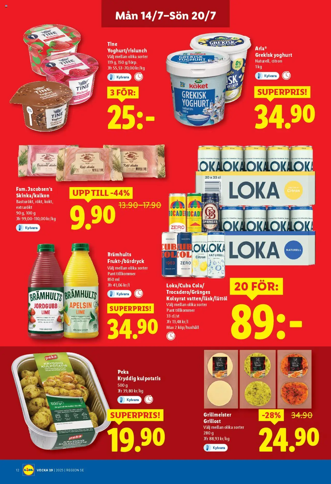 Lidl reklamblad aktuell från 14.07.2025 | Sida: 12 | Produkter: Grekisk yoghurt, Choklad, Potatis, Apelsin