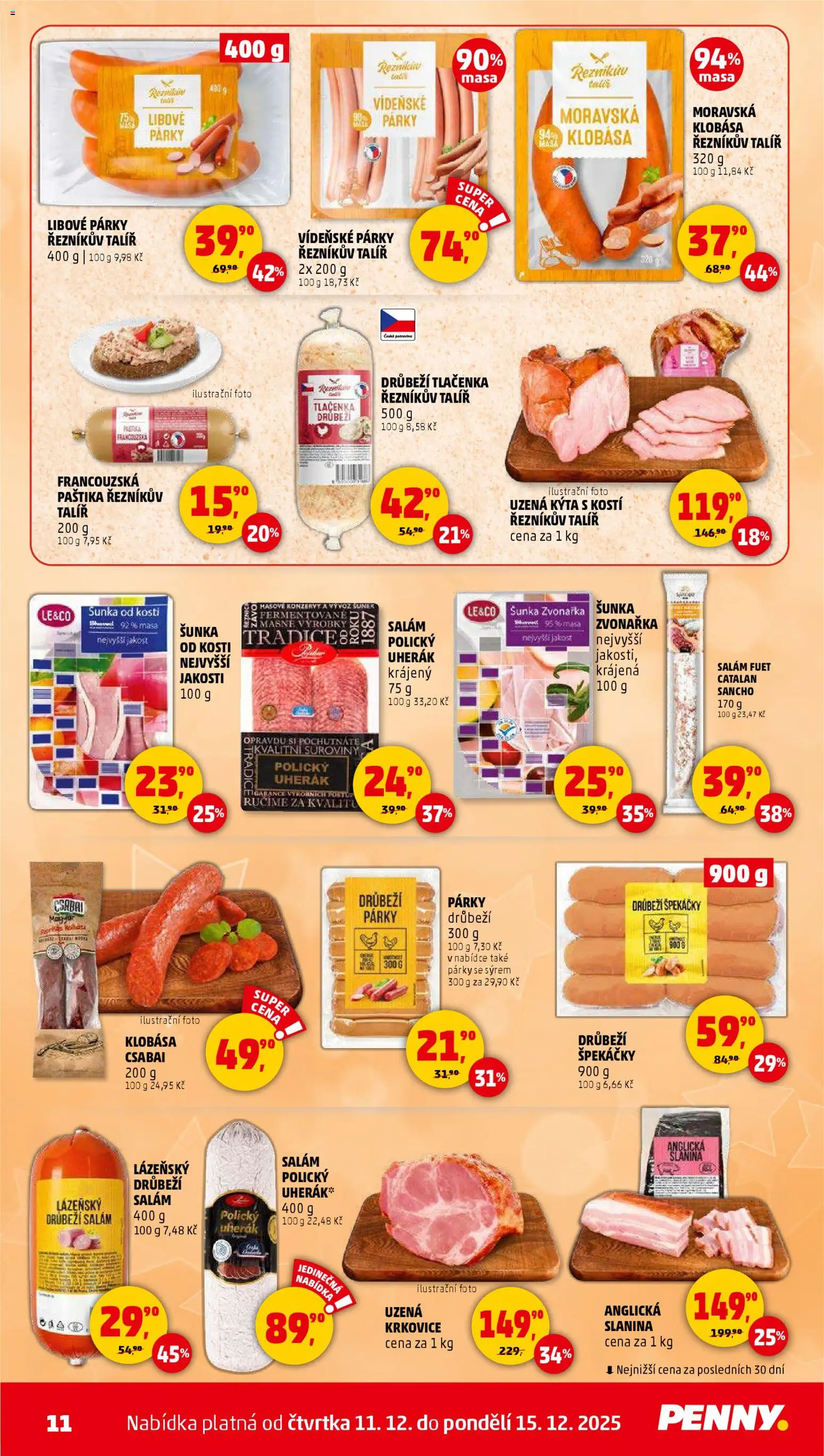 Penny Market leták - Čtvrtečník od 11.12.2025 | Strana: 11 | Produkty: Salám fuet, Špekáčky, Talíř, Paštika