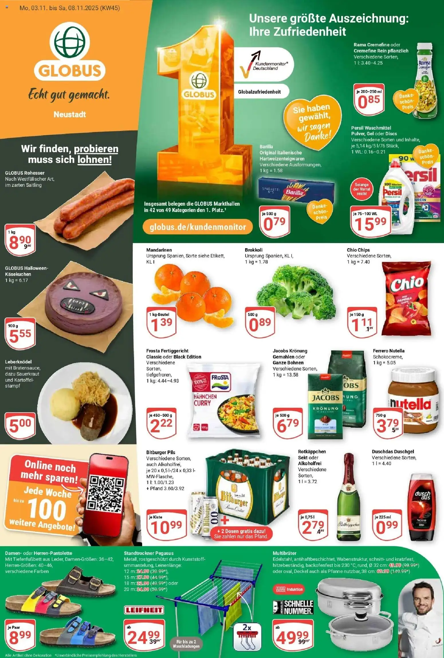 Globus prospekt Neustadt	 – gültig ab 02.11.2025 | Seite: 1 | Produkte: Hahnchen, Frosta, Duschgel, Chips