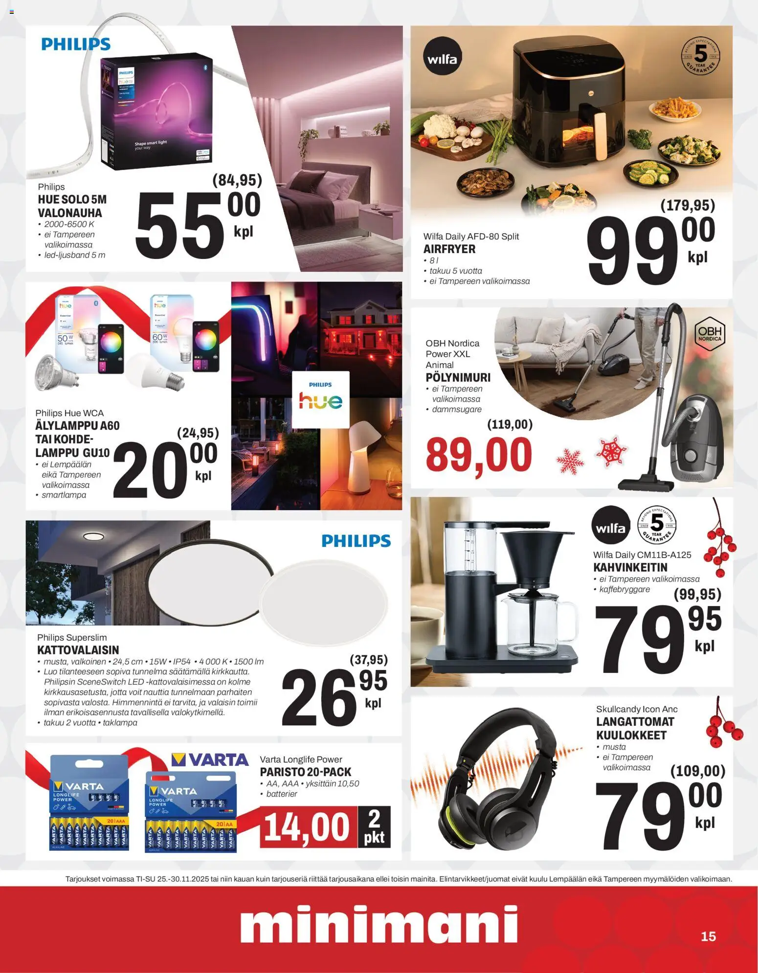 Minimani - Black Friday – voimassa 25.11.2025 alkaen | Sivu: 15 | Tuotteet: Kahvinkeitin, Lamppu, Langattomat kuulokkeet, Kuulokkeet