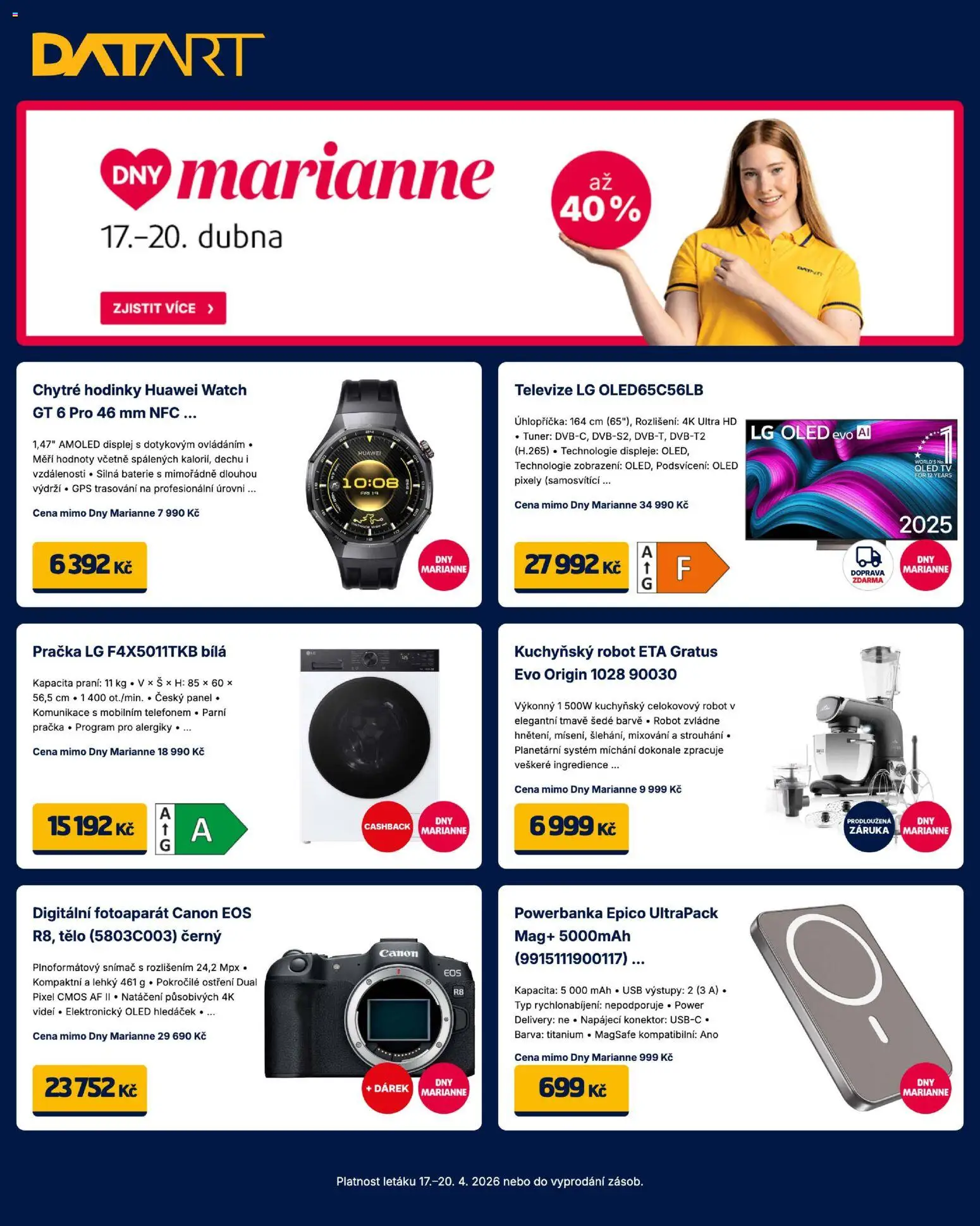 Datart leták od 17.04.2026 | Strana: 1 | Produkty: Kuchyňský robot, Pračka, USB, Baterie