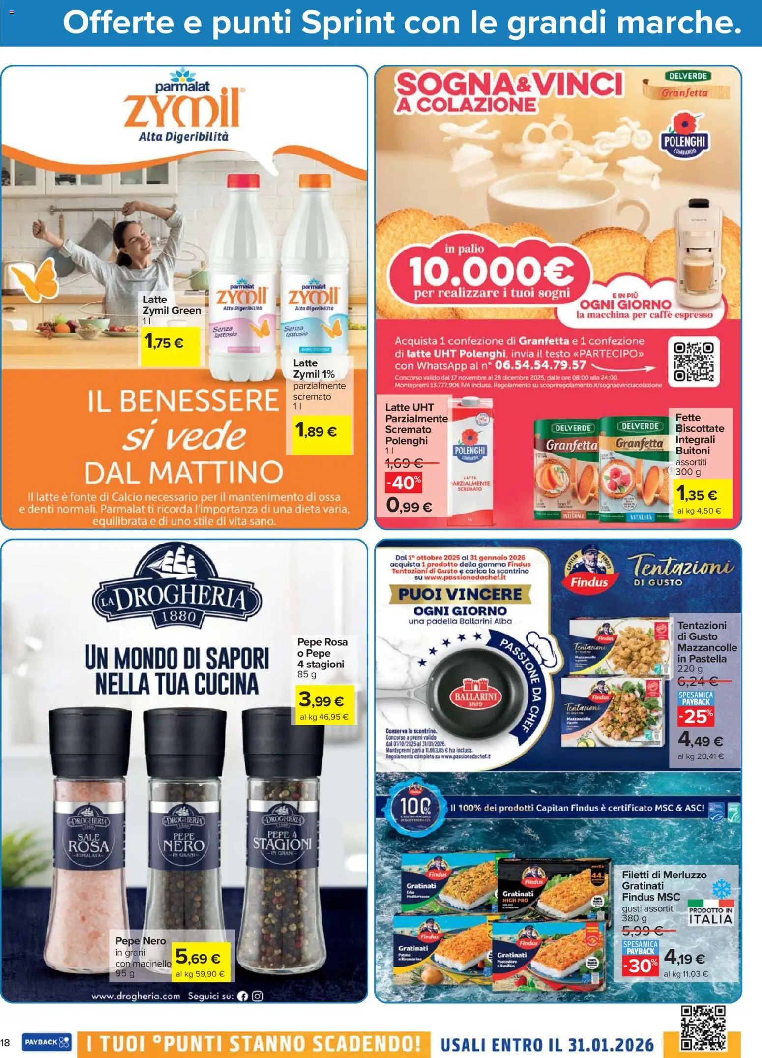 Volantino Carrefour del 17.11.2025 | Pagina: 18 | Prodotti: Merluzzo, Sale, Latte, Padella