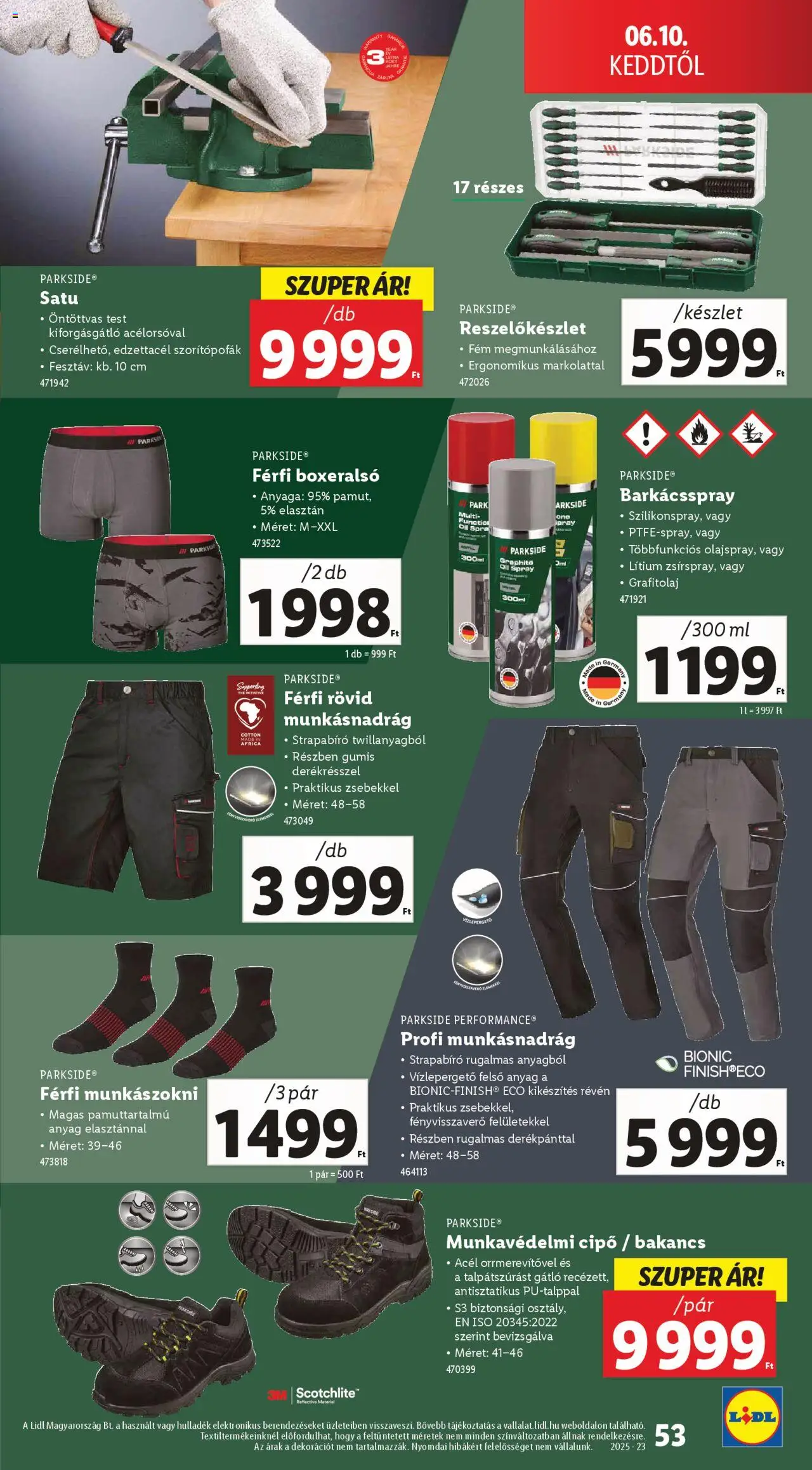 Lidl akciós ujság - amely érvényes a következő dátumtól: 05.06.2025 | Oldal: 53 | Termékek: Parkside, Munkavédelmi cipő, Boxeralsó, Bakancs