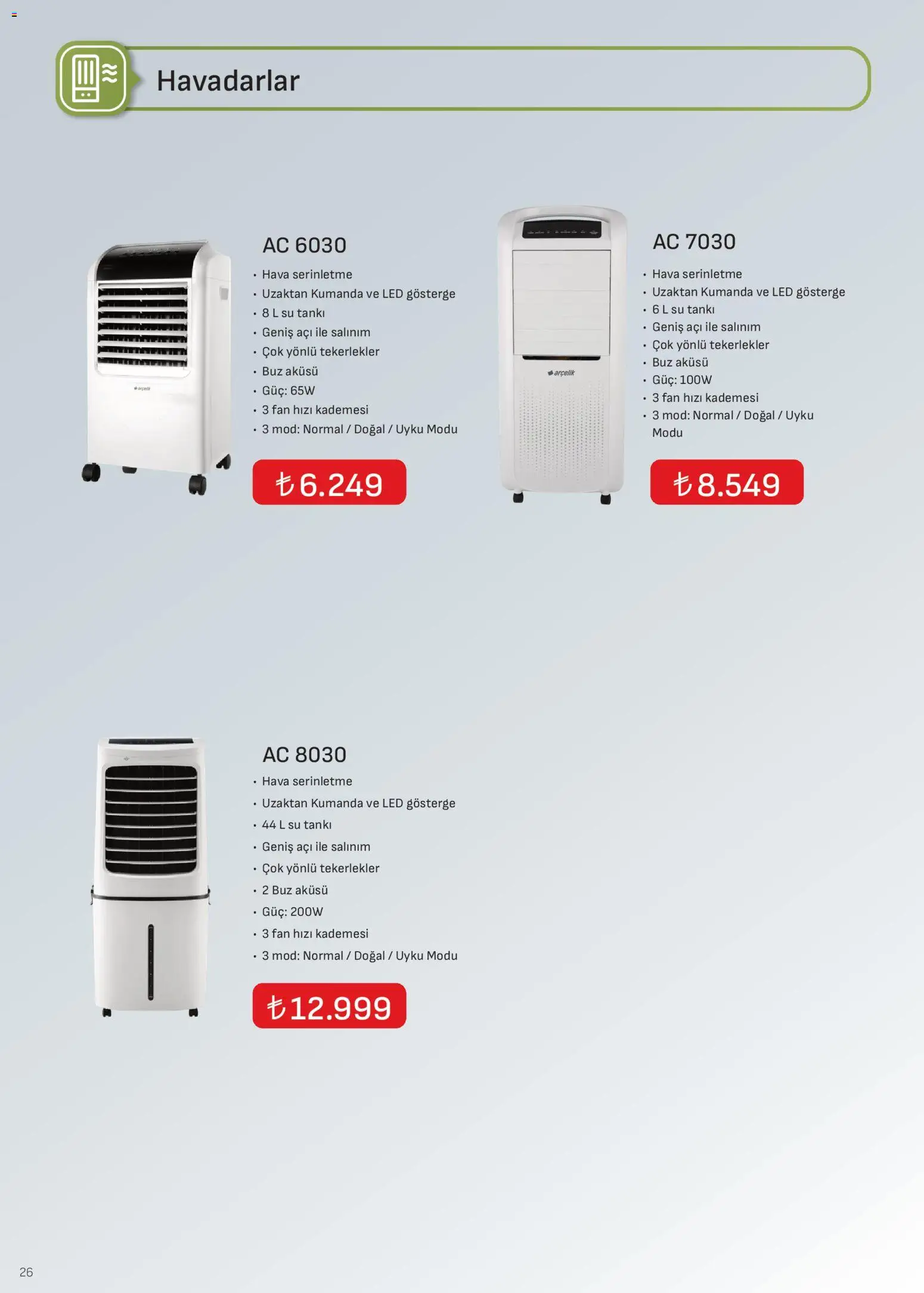 Arçelik İklimlendirme Kataloğu - 16.01.2026 tarihinden itibaren geçerlidir | Sayfa: 24 | Ürünler: Su, Fan