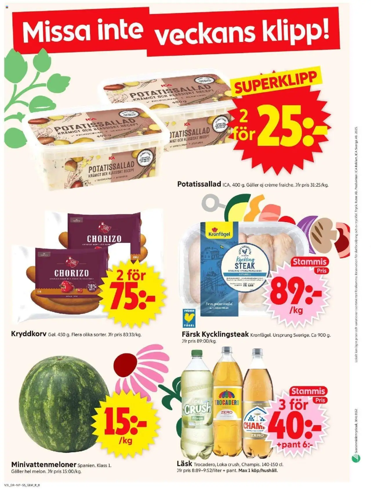 ICA Supermarket reklamblad aktuell från 28.07.2025 | Sida: 10 | Produkter: Potatissallad, Loka, Galler, Chorizo
