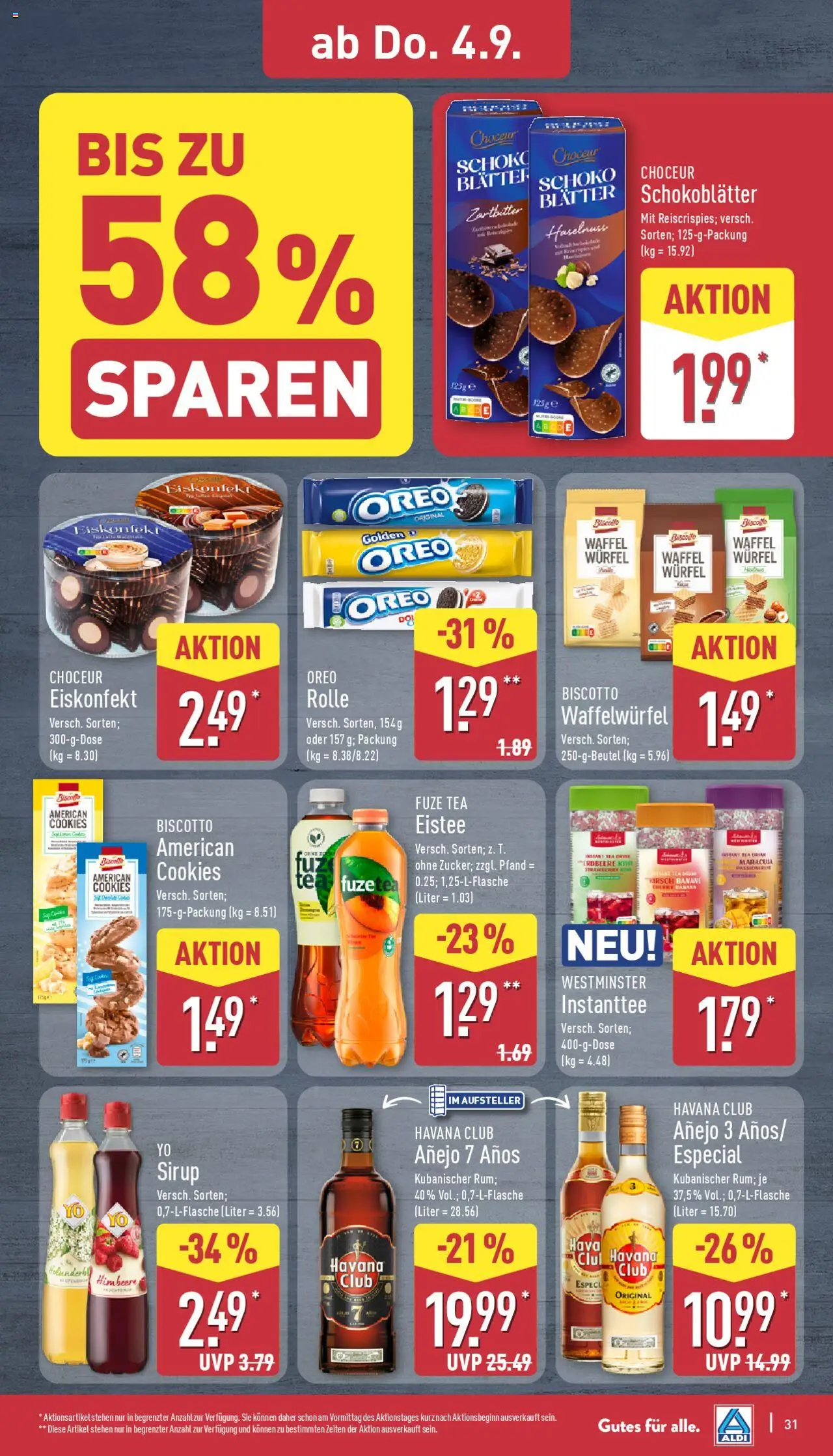 Aldi Prospekt 	 - gültig ab dem 01.09.2025 | Seite: 31 | Produkte: Havana club, Fuze tea, Himbeere, Kiwi