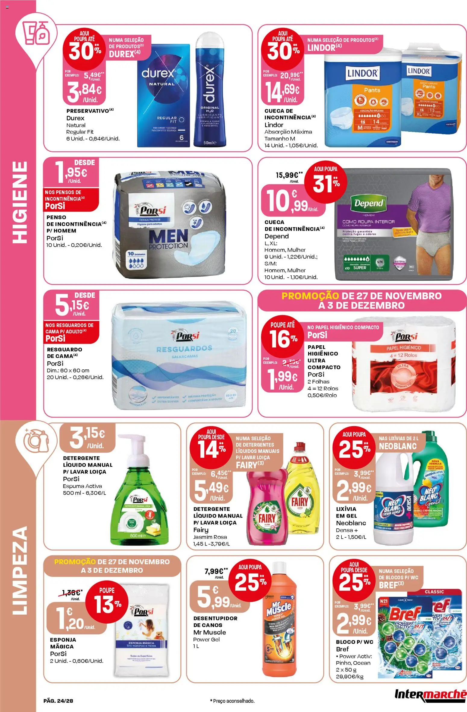 Intermarché Black Friday │ válido de 27.11.2025 | Página: 24 | Produtos: Roupa interior, Esponja, Detergente, Cama