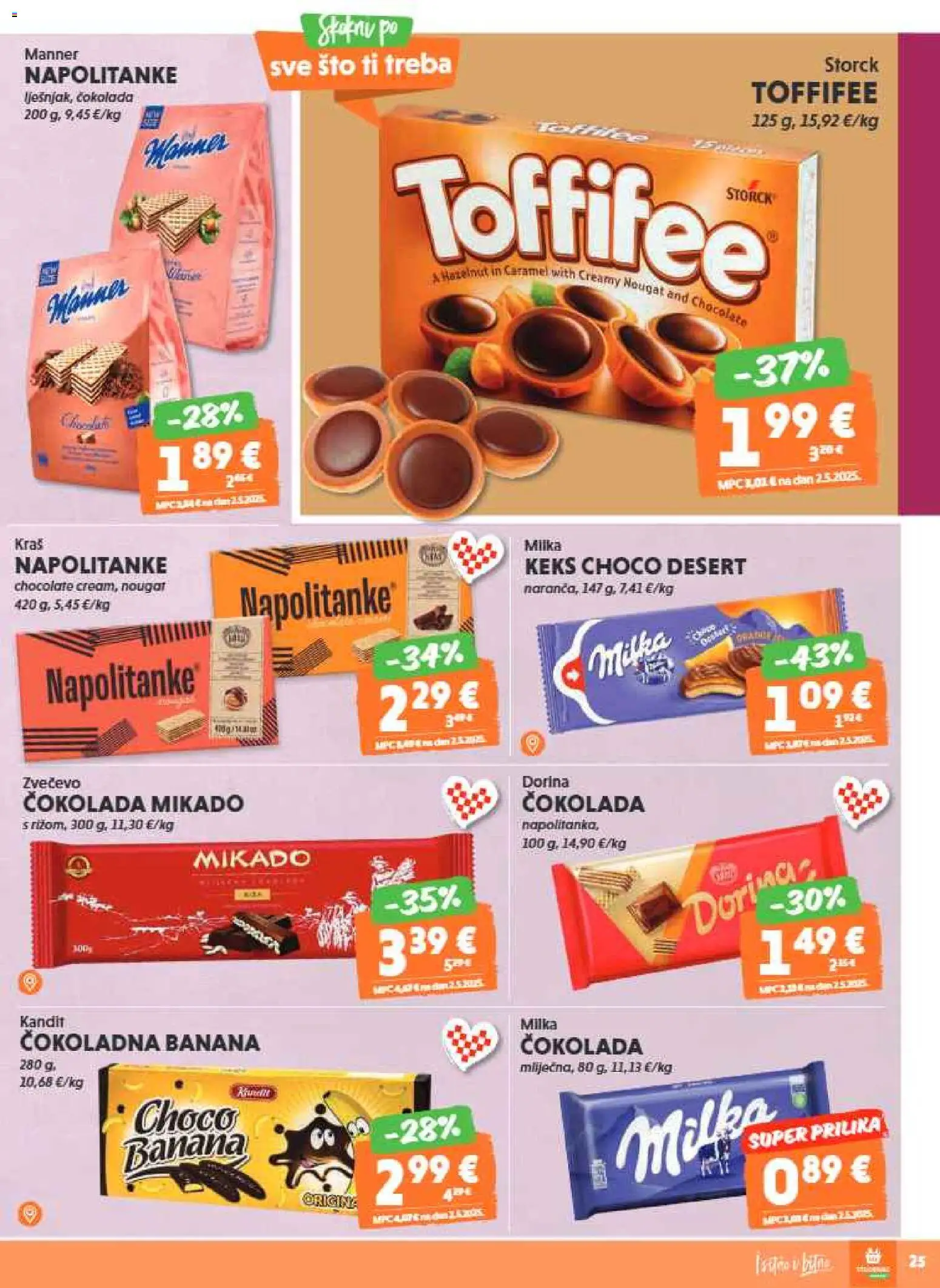 Studenac katalog | vrijedi od 21.01.2026 | Stranica: 25 | Proizvodi: Dorina, Čokolada, Napolitanke, Milka