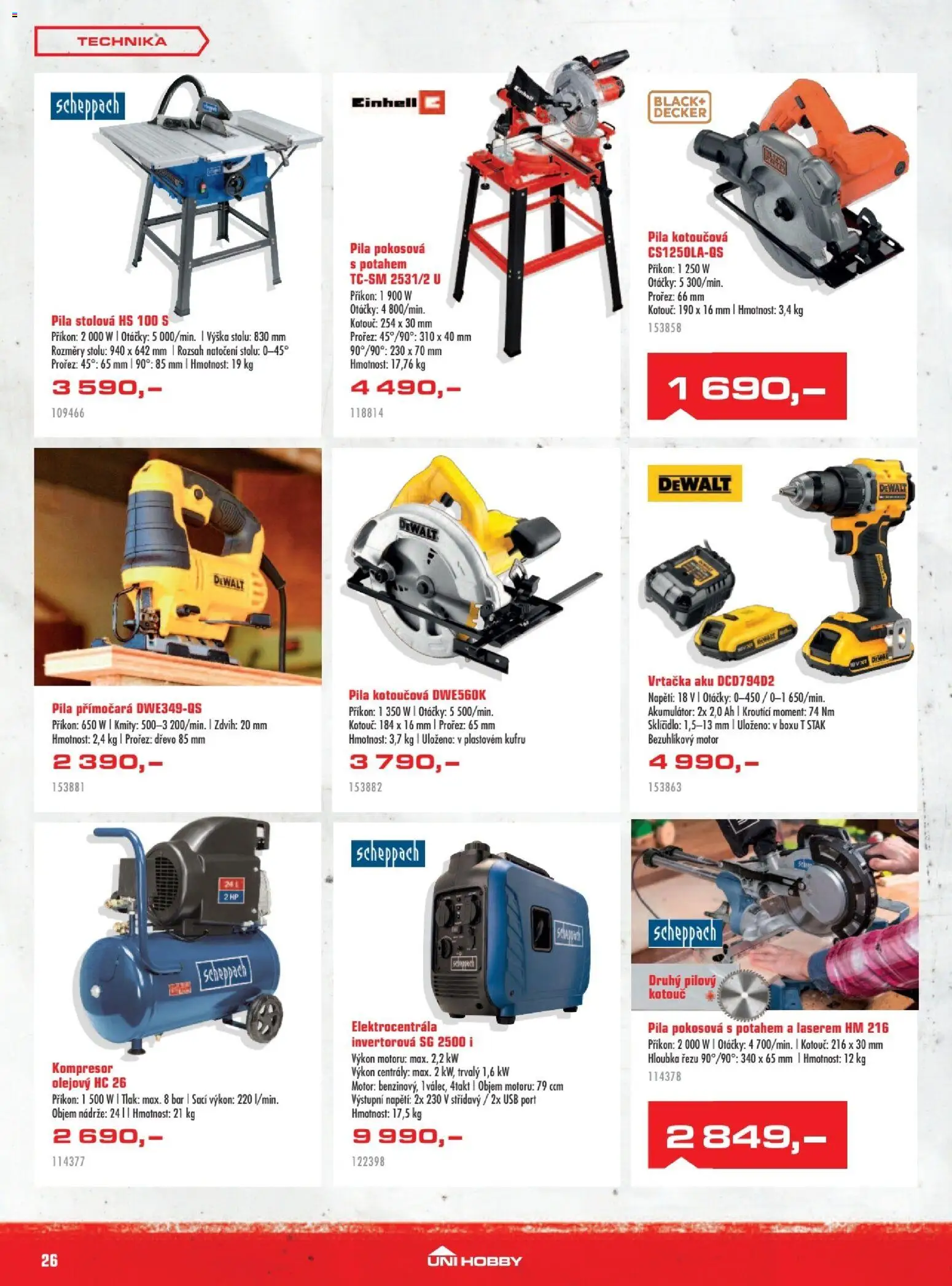Uni Hobby leták od 30.04.2026 | Strana: 26 | Produkty: Dewalt, Kompresor, Pila, Vrtačka