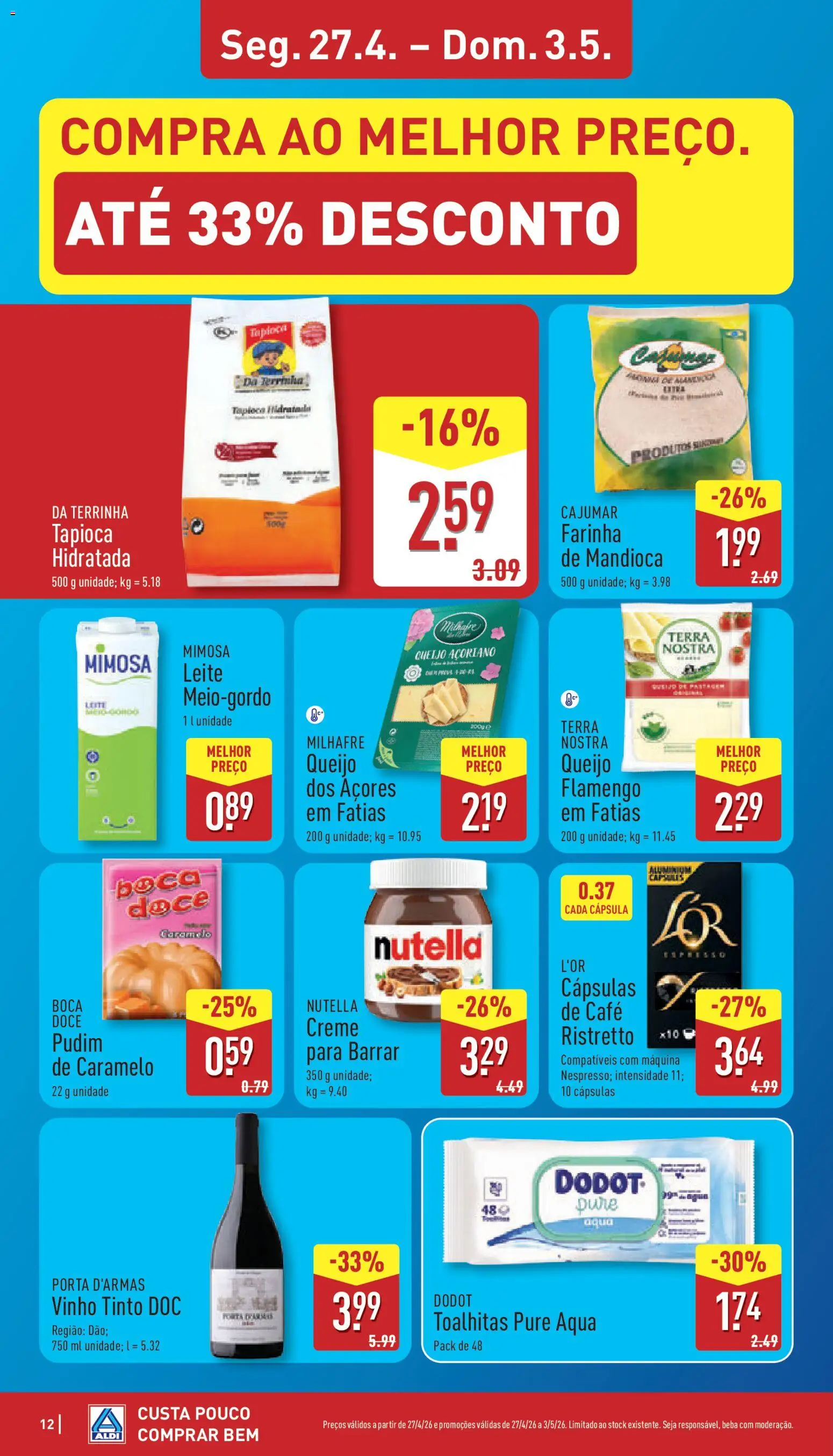 Aldi folheto │ válido de 27.04.2026 | Página: 12 | Produtos: Tapioca, Leite, Café, Vinho