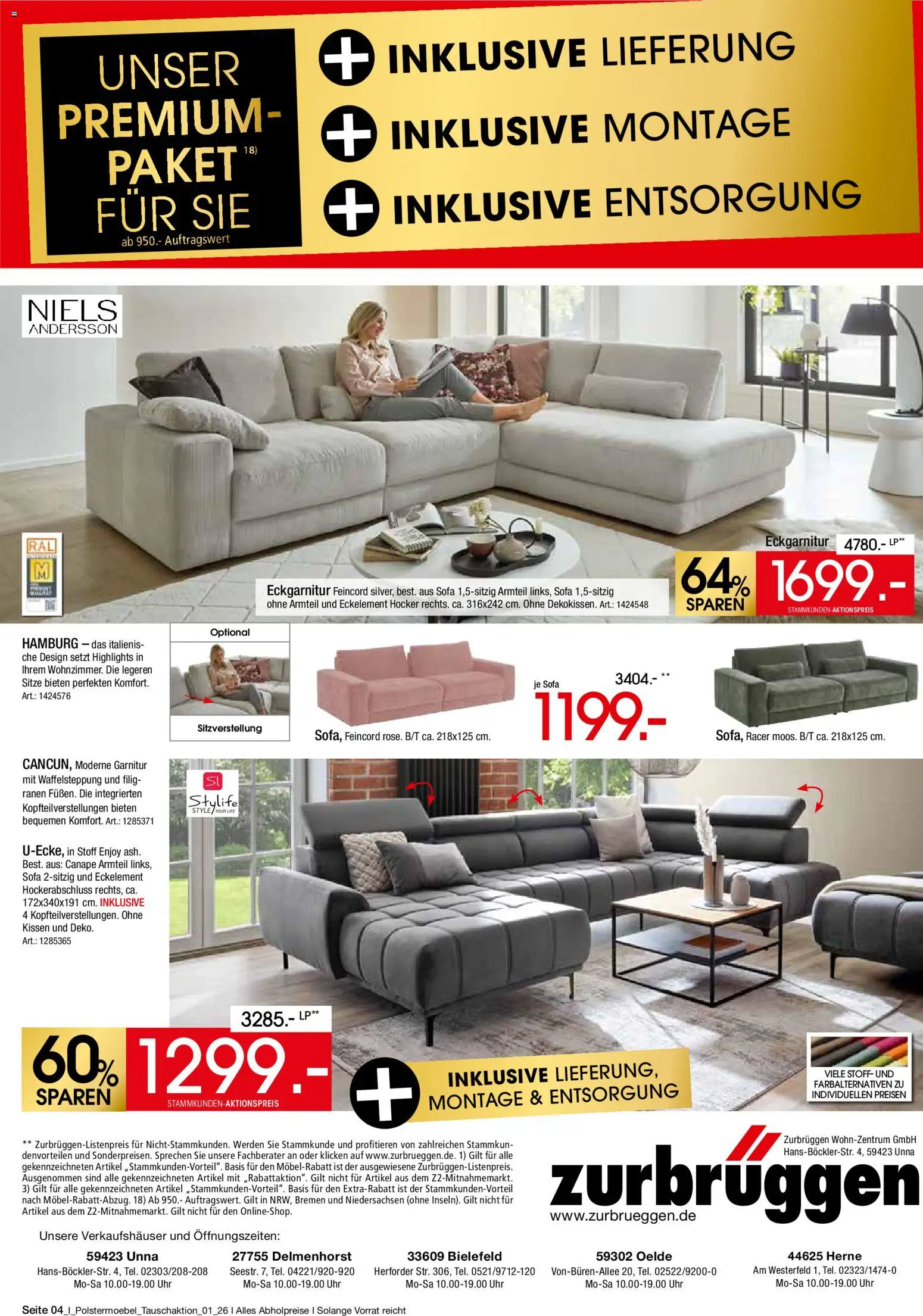 Zurbrüggen Polstermöbel Tauschaktion – gültig ab 17.04.2026 | Seite: 4 | Produkte: Hocker, Kissen, Sofa, Uhr