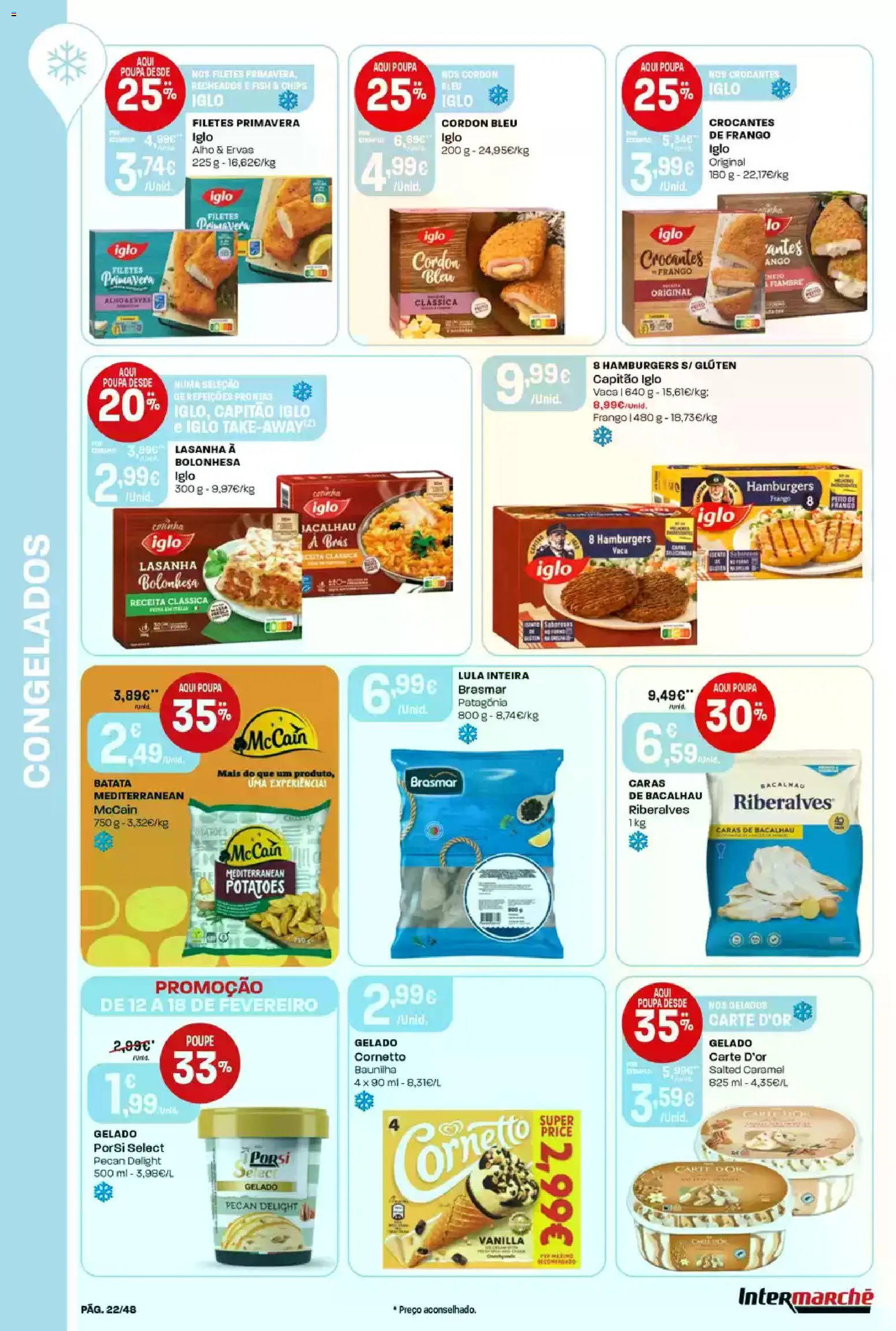 Intermarché folheto │ válido de 12.02.2026 | Página: 22 | Produtos: Batata, Frango, Capitão iglo, Lasanha
