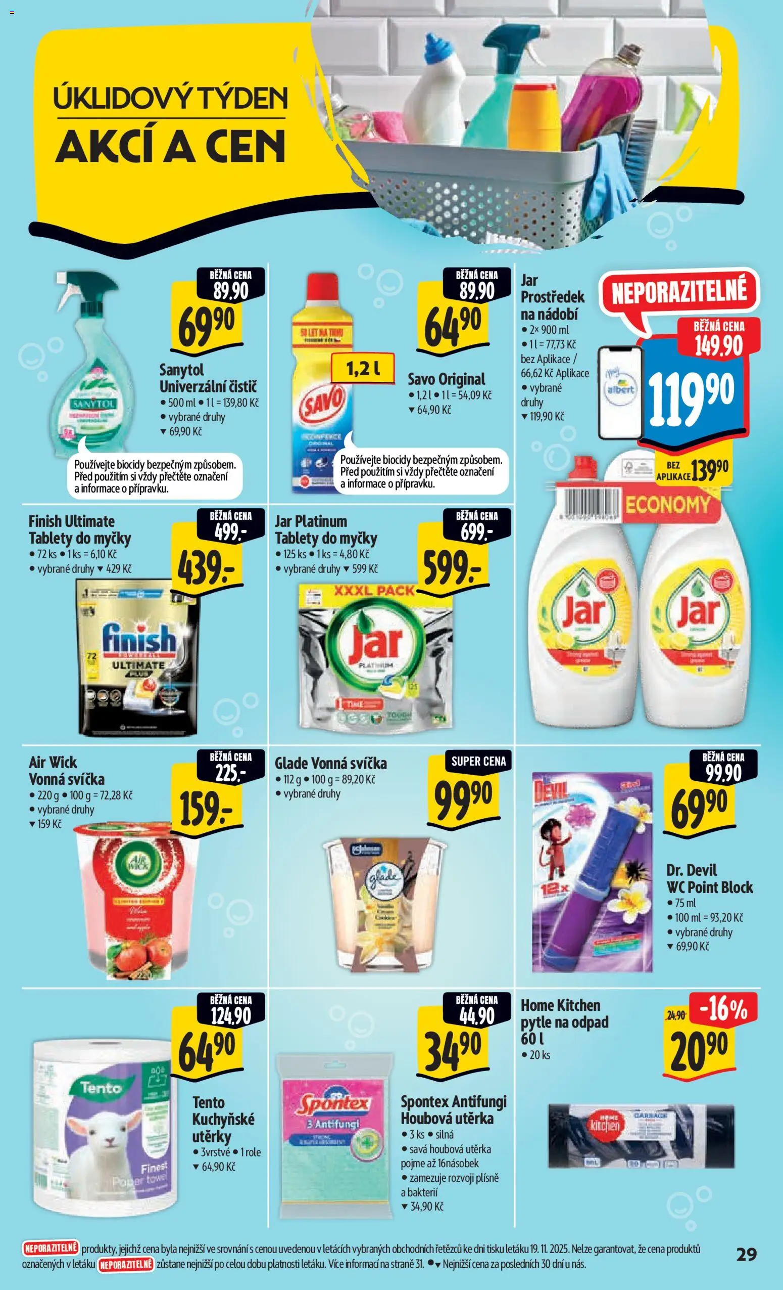 Albert leták - Hypermarket od 26.11.2025 | Strana: 39 | Produkty: Tablety do myčky, Savo, Univerzální čistič, Sanytol