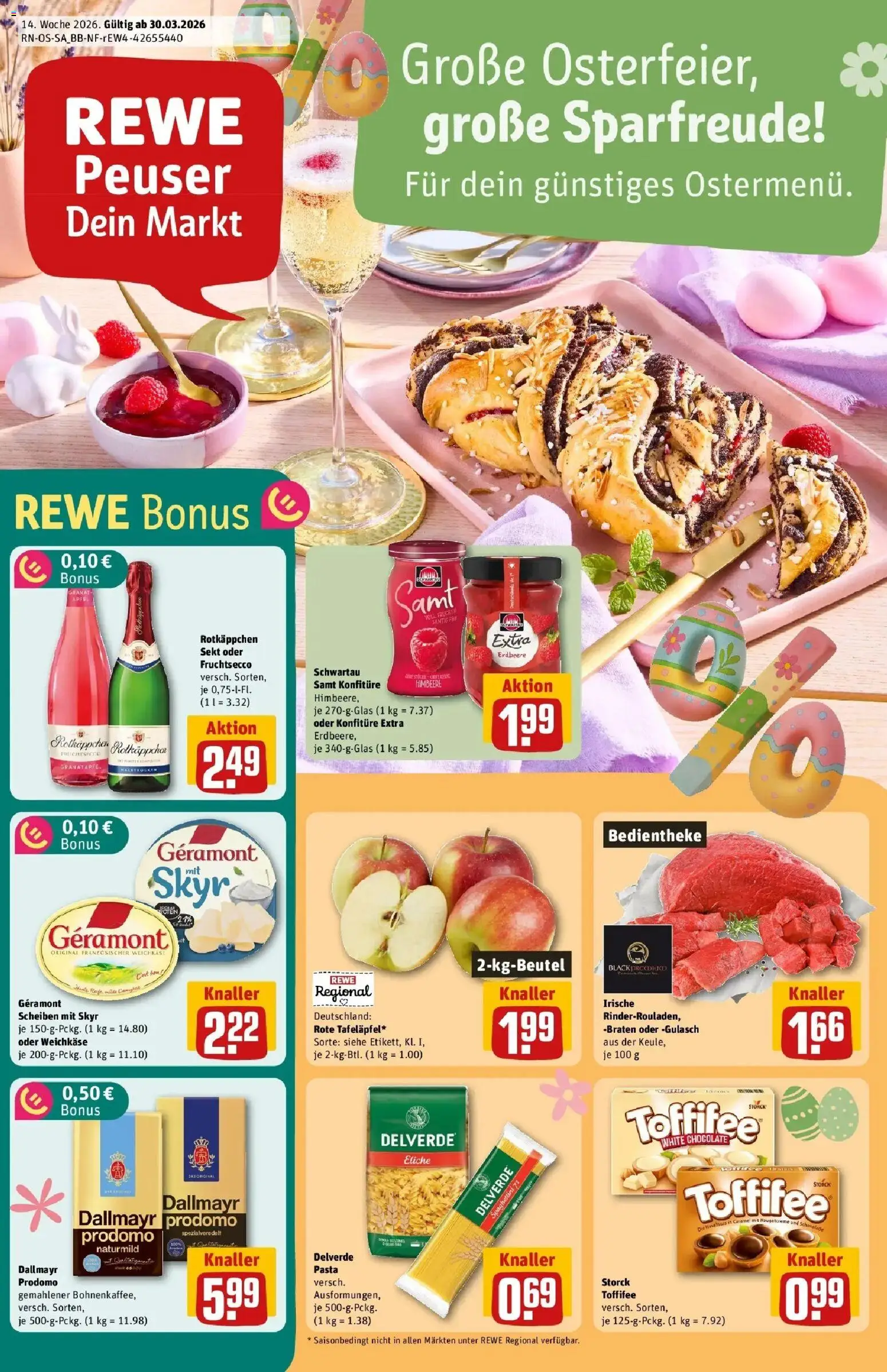 Rewe Prospekt Halle (Saale) / Büschdorf	 – gültig ab 30.03.2026 | Seite: 1 | Produkte: Granatapfel, Sekt, Dallmayr, Toffifee