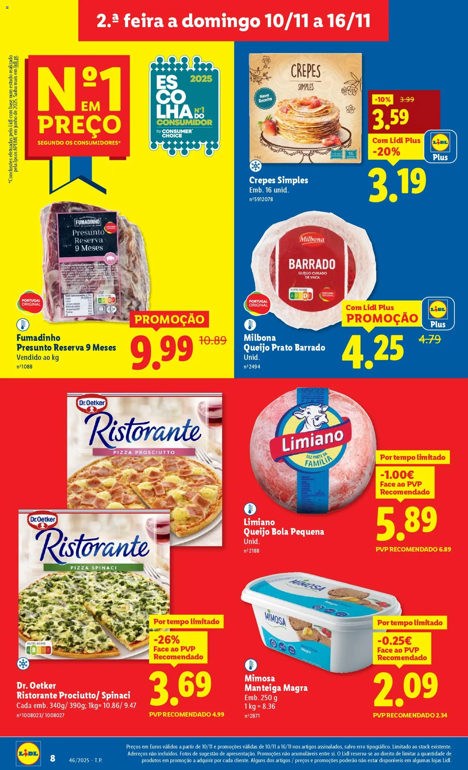 Lidl folheto │ válido de 10.11.2025 | Página: 8 | Produtos: Manteiga, Queijo, Presunto, Pizza
