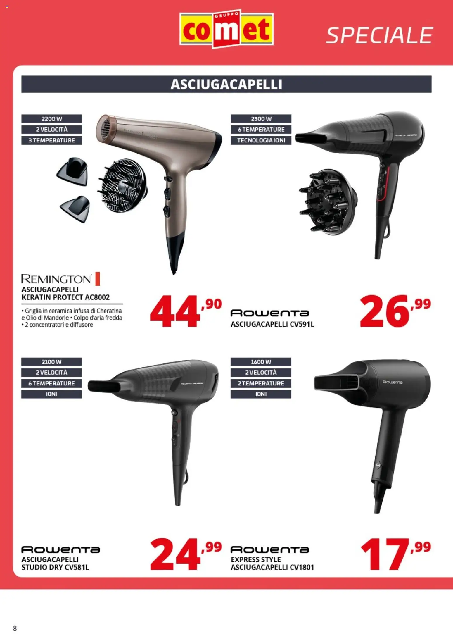 Volantino Comet del 24.04.2026 | Pagina: 8 | Prodotti: Olio, Griglia, Asciugacapelli