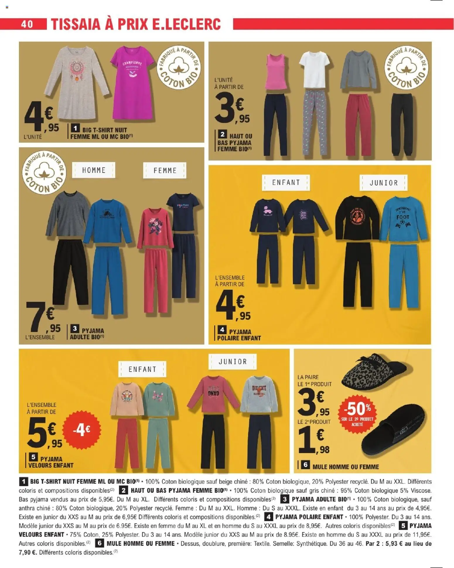 {H1} | Page: 40 | Produits: Coton, Pyjama femme, T-shirt, Pyjama