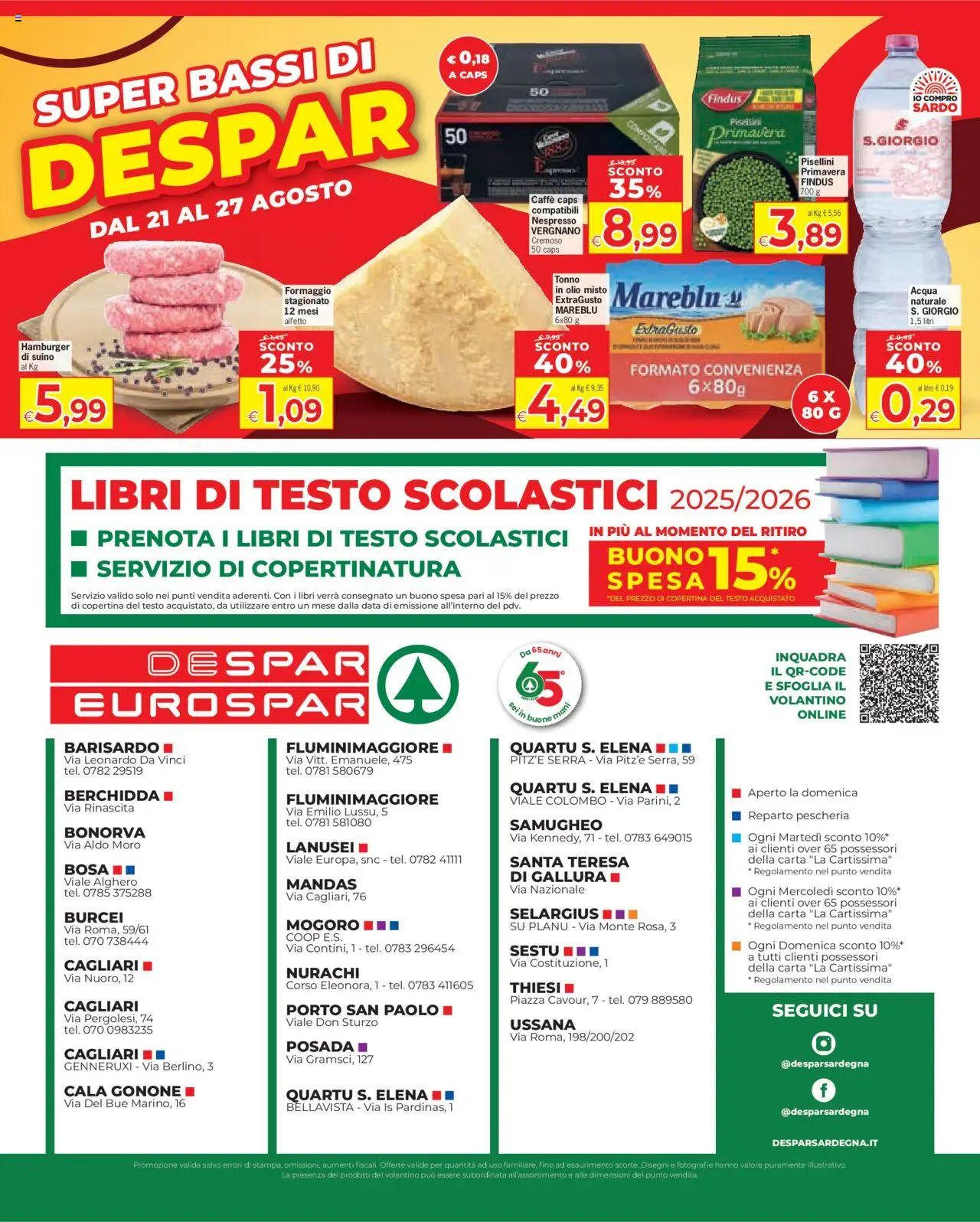 Volantino Despar del 16.08.2025 | Pagina: 12 | Prodotti: Acqua, Formaggio, Olio, Hamburger