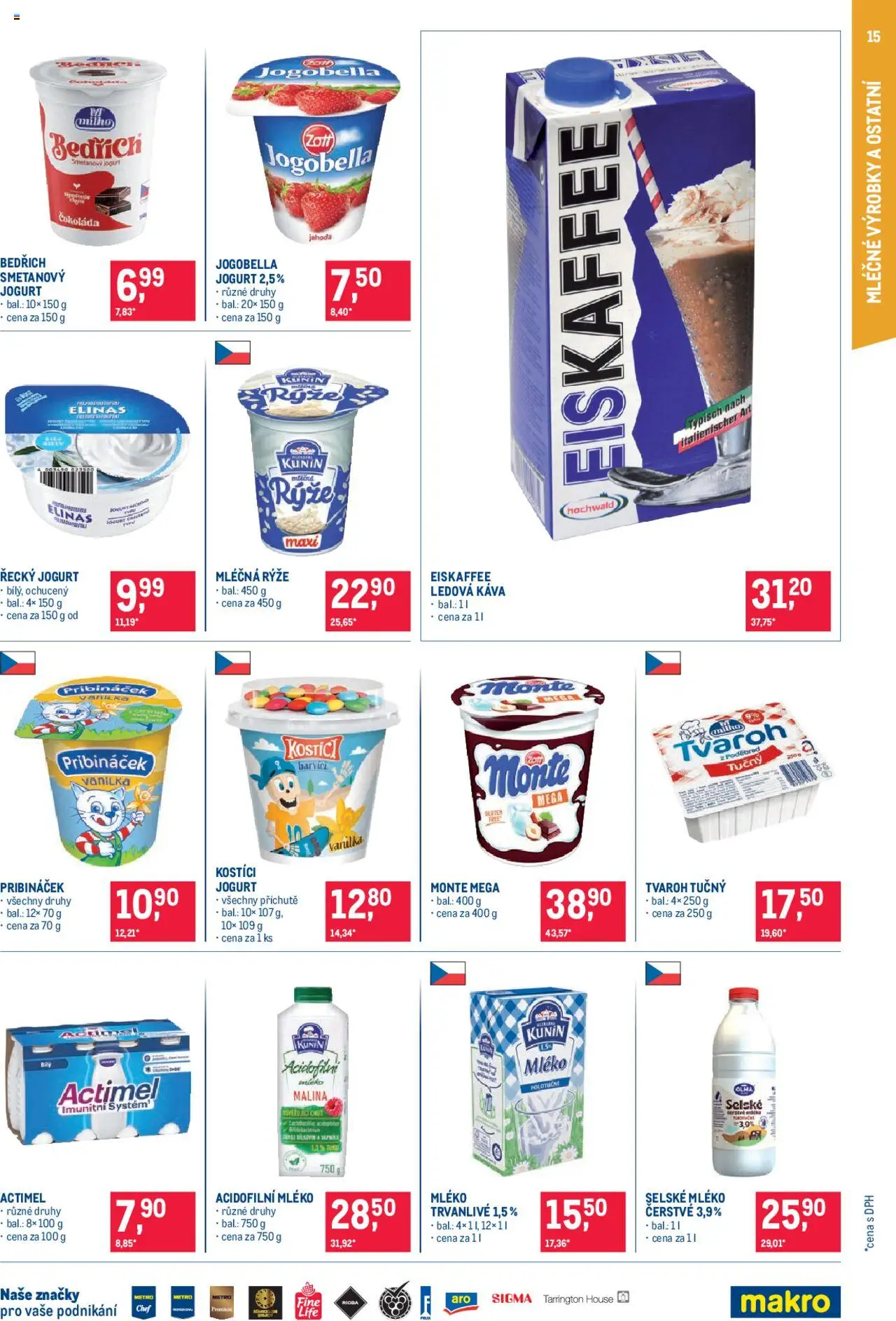 Makro leták - Pro milovníky jídla od 24.09.2025 | Strana: 15 | Produkty: Mléčná rýže, Pribináček, Acidofilní mléko, Tvaroh tučný