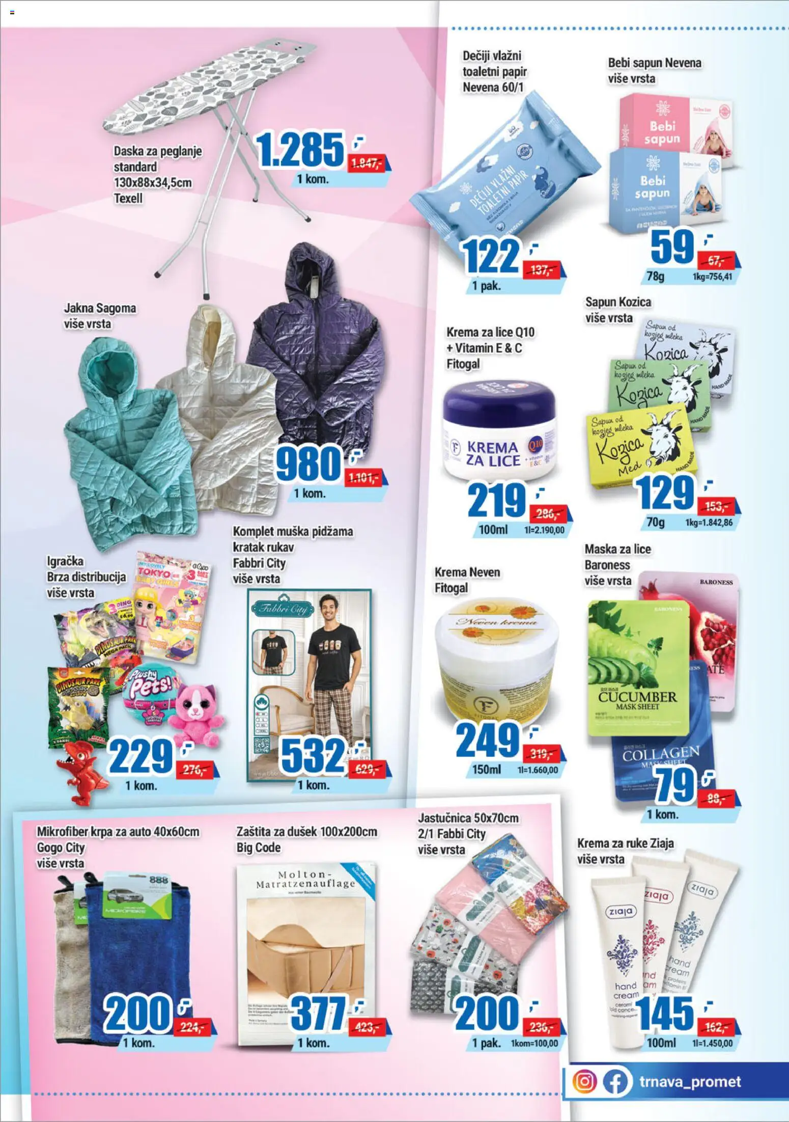 Trnava Promet katalog - važi od 06.03.2026 | Strana: 19 | Proizvode: Mikrofiber krpa, Daska za peglanje, Pidžama, Krema za ruke