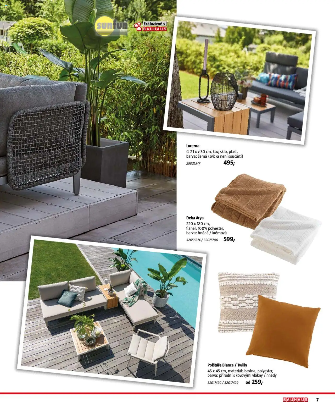 Bauhaus katalog Zahradní nábytek od 01.04.2025 | Strana: 7 | Produkty: Polštáře, Lucerna, Deka, Svíčka