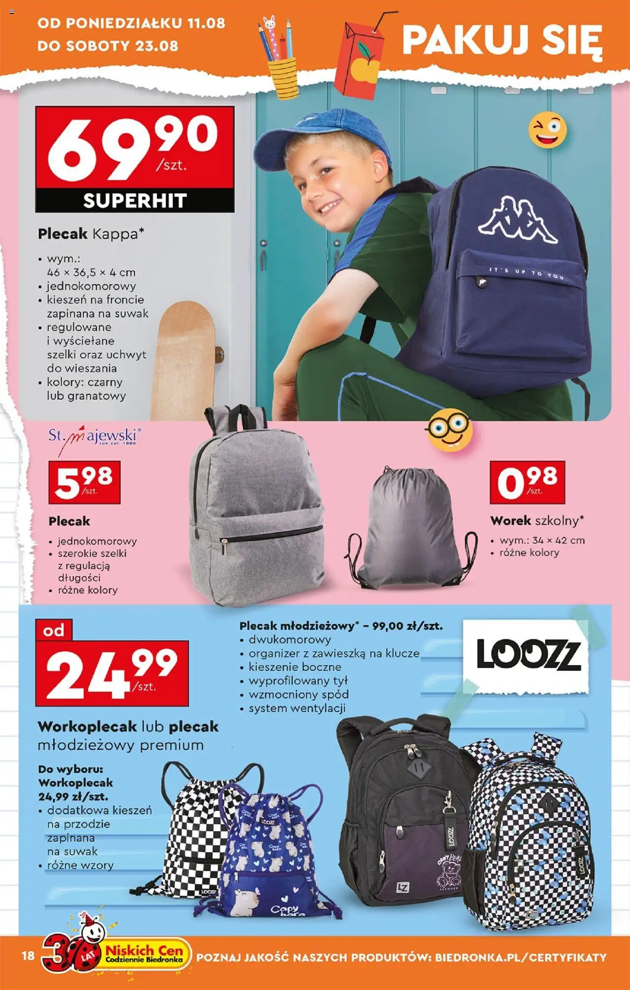 Biedronka gazetka - Hity i inspiracje od 11.08.2025 | Strona: 22 | Produkty: Plecak