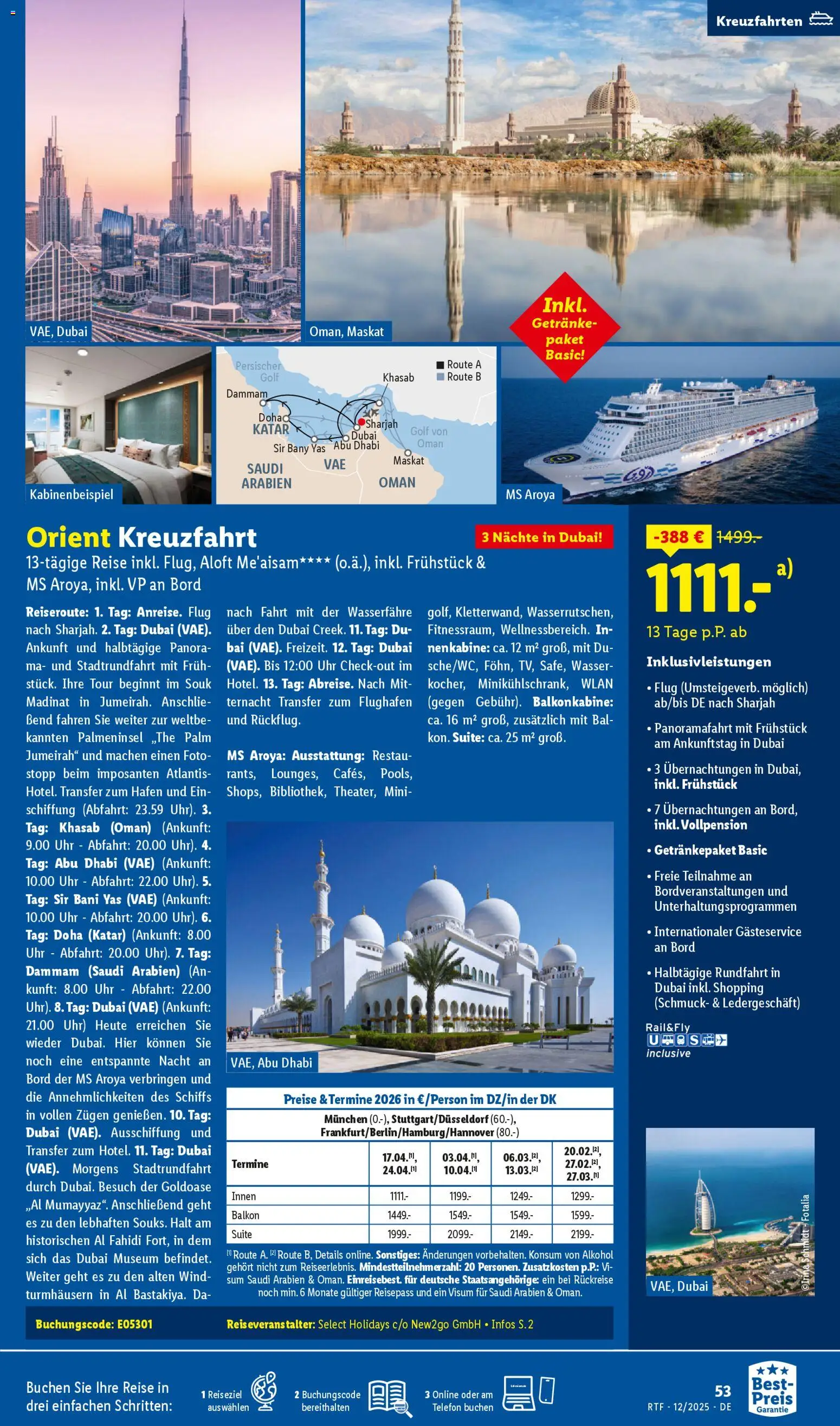 Lidl Reisen Dezember/Januar Reise-Highlights – gültig ab 12.12.2025 | Seite: 53 | Produkte: Wasser, Telefon, Uhr