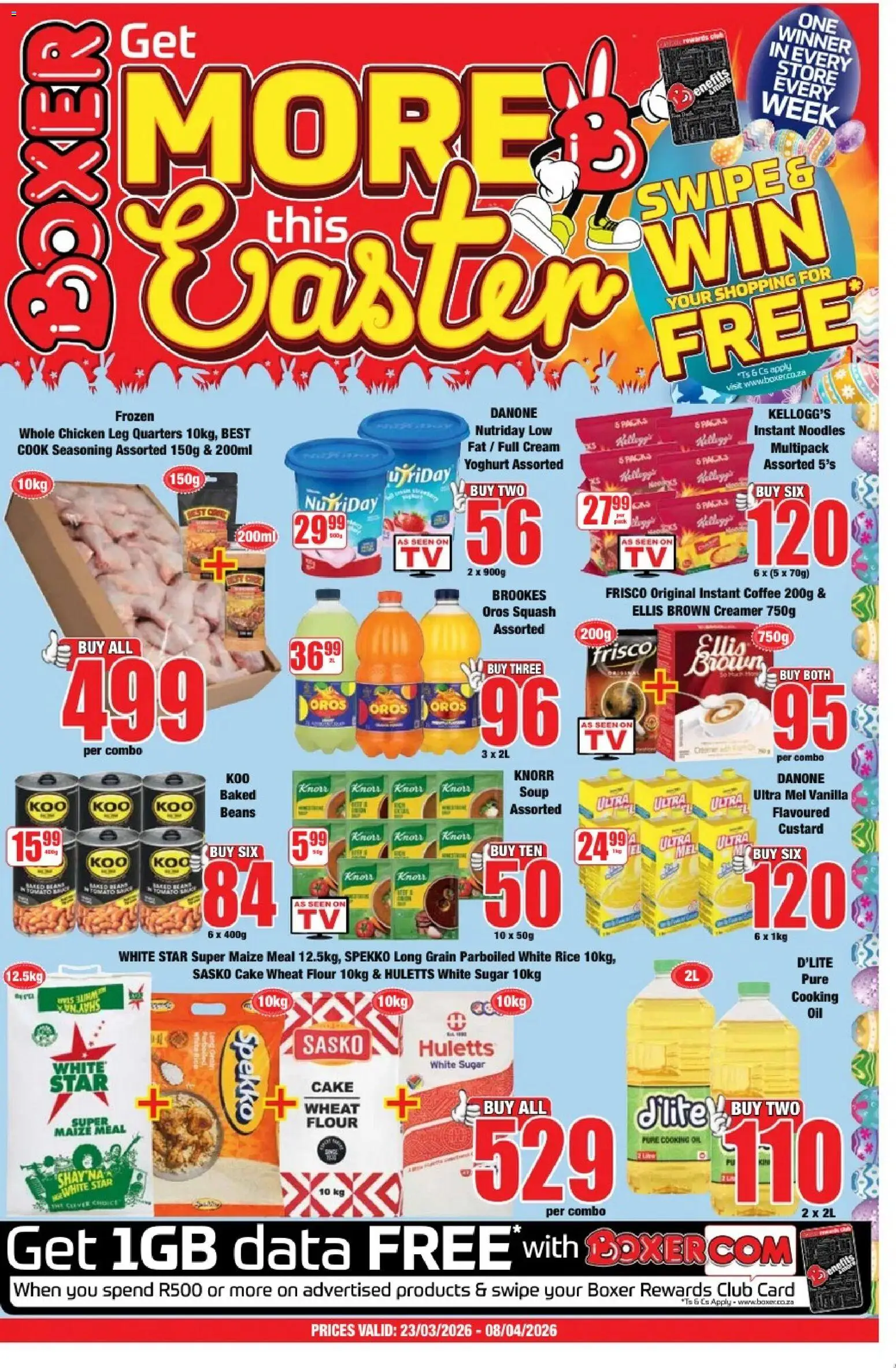 New Boxer catalogue – valid from 23.03.2026 | Page: 1 | Products: Baked beans, Creamer, Tomato sauce, Estuche organizador de viaje