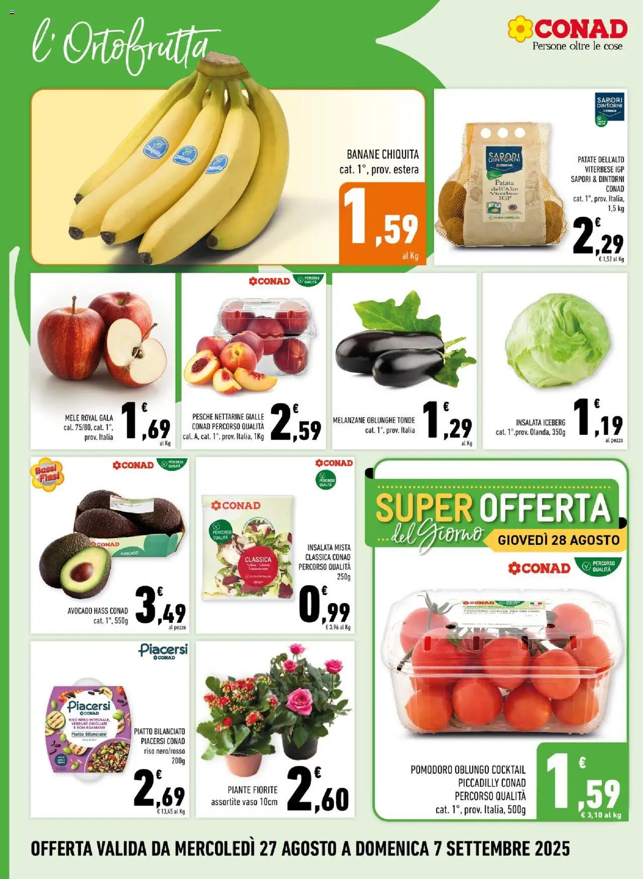 Volantino Conad del 27.08.2025 | Pagina: 4 | Prodotti: Mele, Avocado, Verdure, Vaso