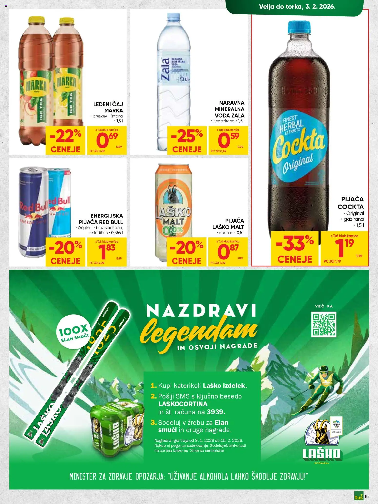Novi Tuš katalog ponudbe – veljaven od 21.01.2026 | Stran: 15 | Izdelki: Igra, Mineralna voda, Caj, Breskev