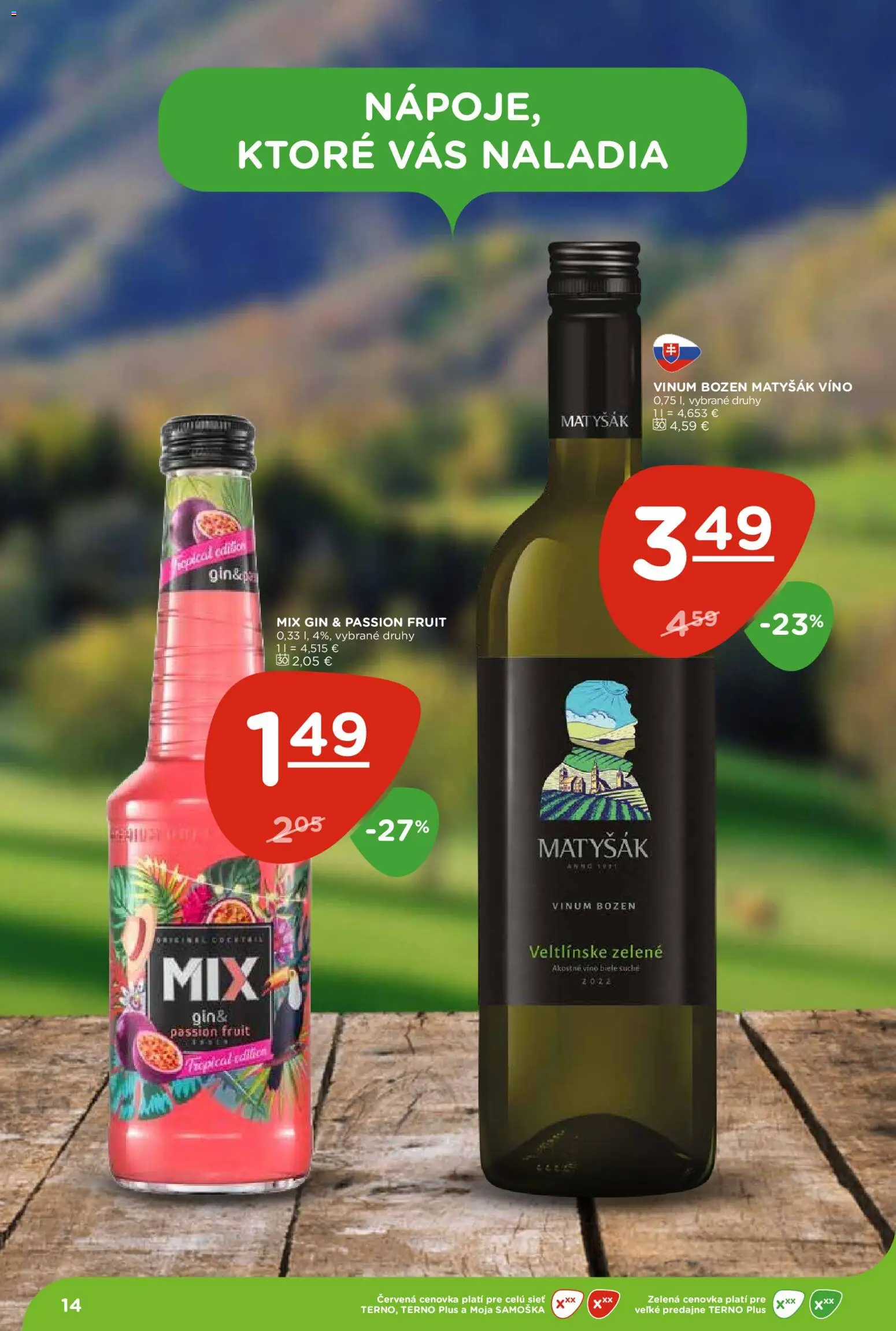 Nové Terno akcie – leták je platný od 26.02.2026 | Strana: 14 | Produkty: Víno, Gin