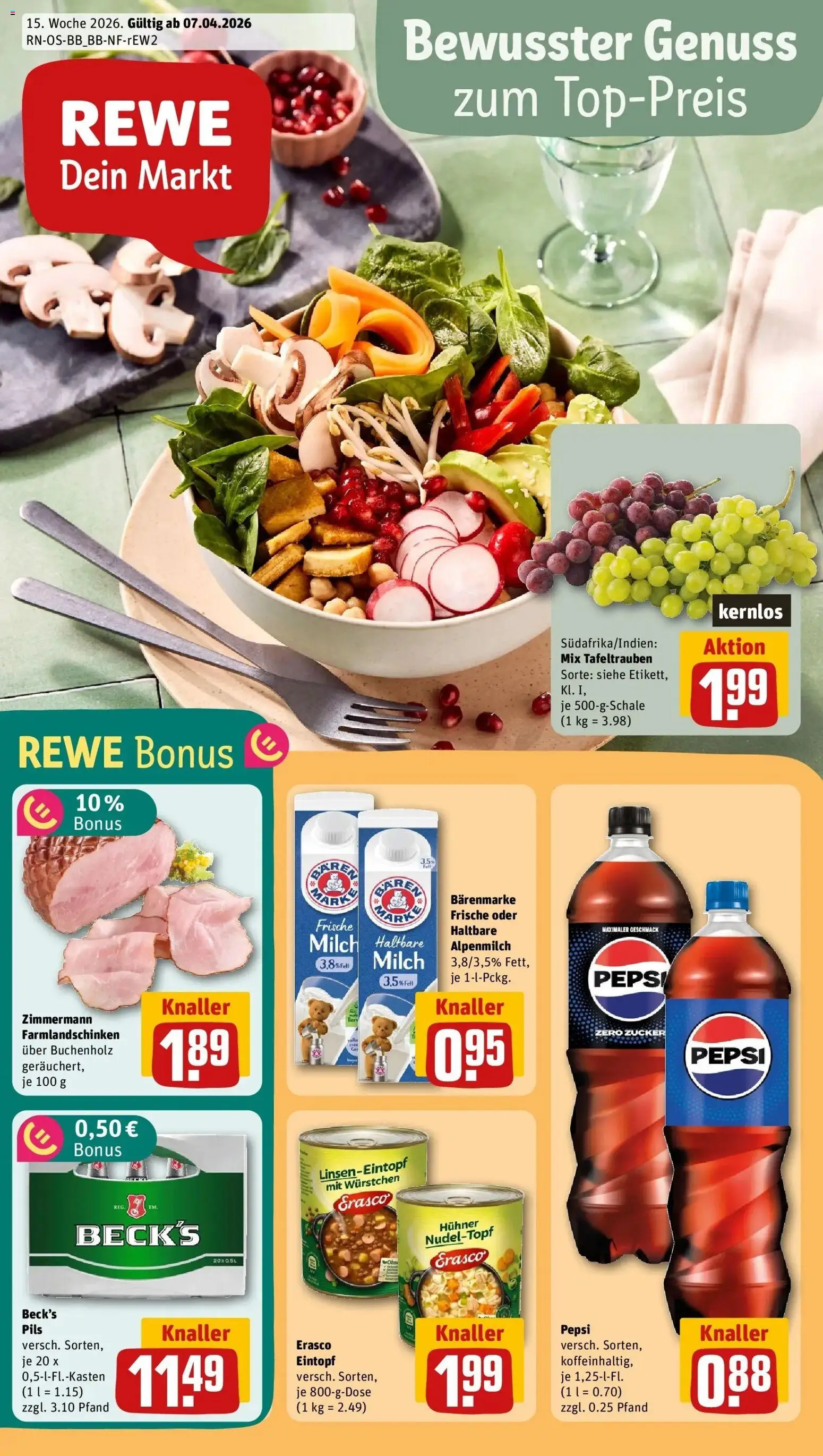 Rewe Prospekt Berlin / Prenzlauer Berg	 – gültig ab 05.04.2026 | Seite: 1 | Produkte: Milch, Pils, Pepsi, Erasco