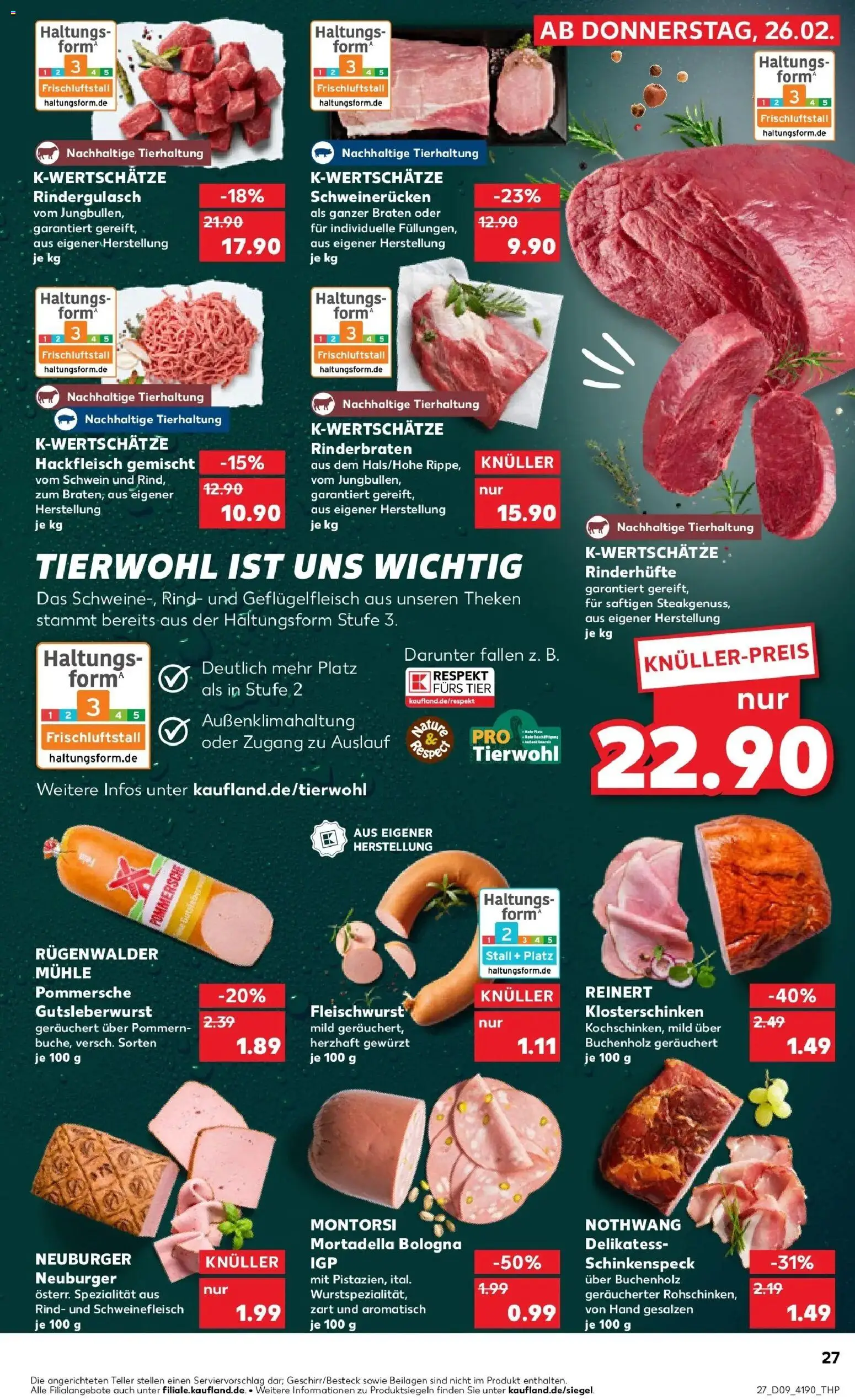 Kaufland prospekt Bretten	 – gültig ab 26.02.2026 | Seite: 27 | Produkte: Rinderbraten, Rindergulasch, Schweinefleisch, Hackfleisch