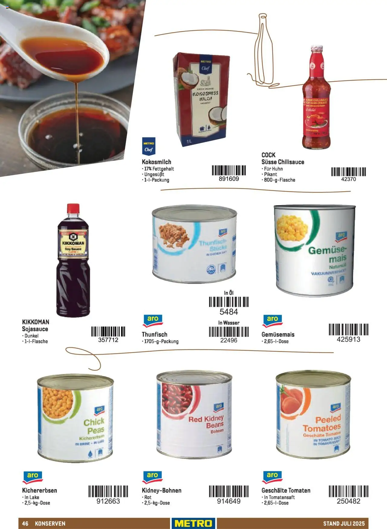 Metro - Sortimentskatalog Lieferservice – gültig ab 31.07.2025 | Seite: 46 | Produkte: Milch, Thunfisch, Tomaten, Wasser