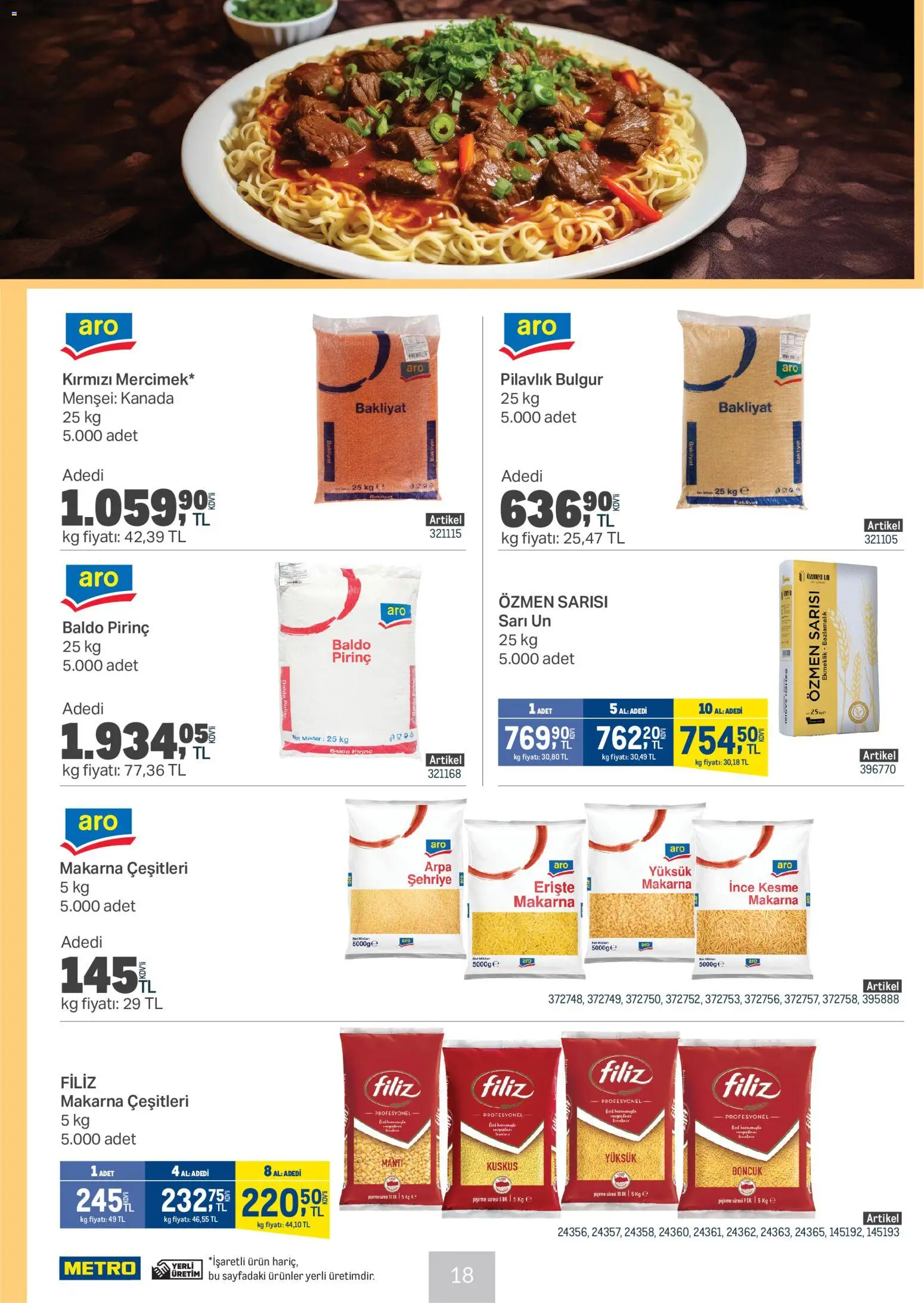 Metro - Et & Tavuk & Köfte Restoranları - 25.02.2026 tarihinden itibaren geçerlidir | Sayfa: 18 | Ürünler: Pirinç, Erişte, Makarna