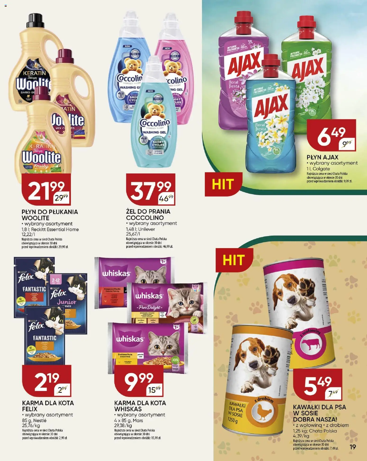 Chata Polska Gazetka od 29.12.2025 | Strona: 19 | Produkty: Coccolino, Karma dla kota, Wołowina
