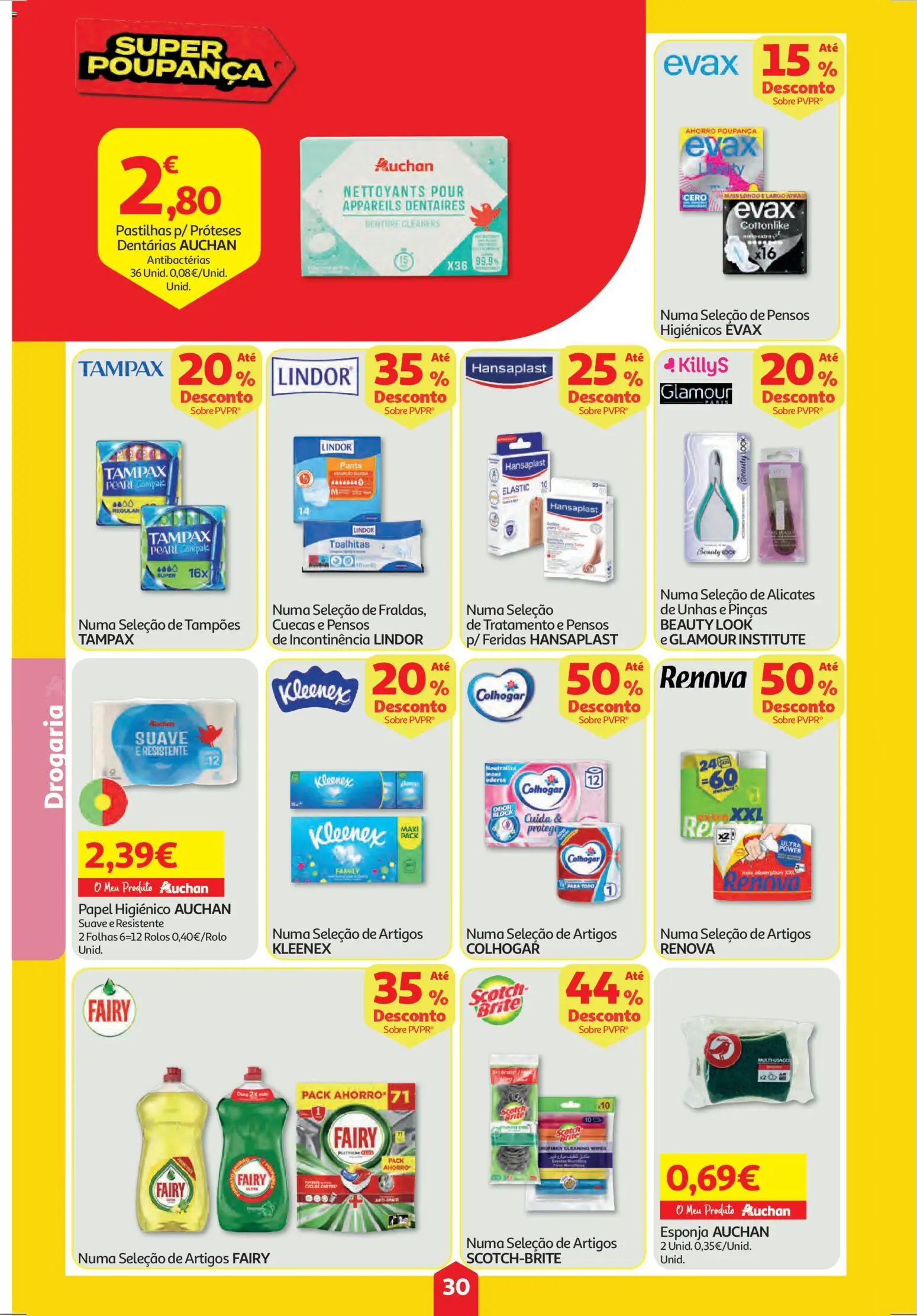 Auchan folheto │ válido de 26.03.2026 | Página: 30 | Produtos: Papel higiénico, Pensos higiénicos, Esponja, Cuecas