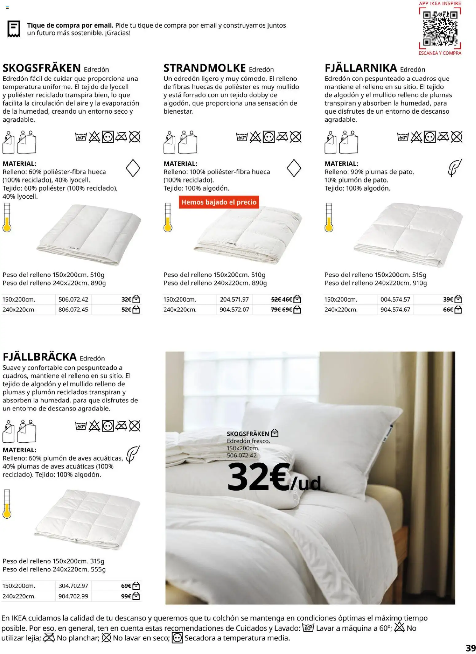 Catálogo IKEA Confort │ válido desde el 01.02.2026 | Página: 39 | Productos: Edredón, Colchon, Secadora, Peso