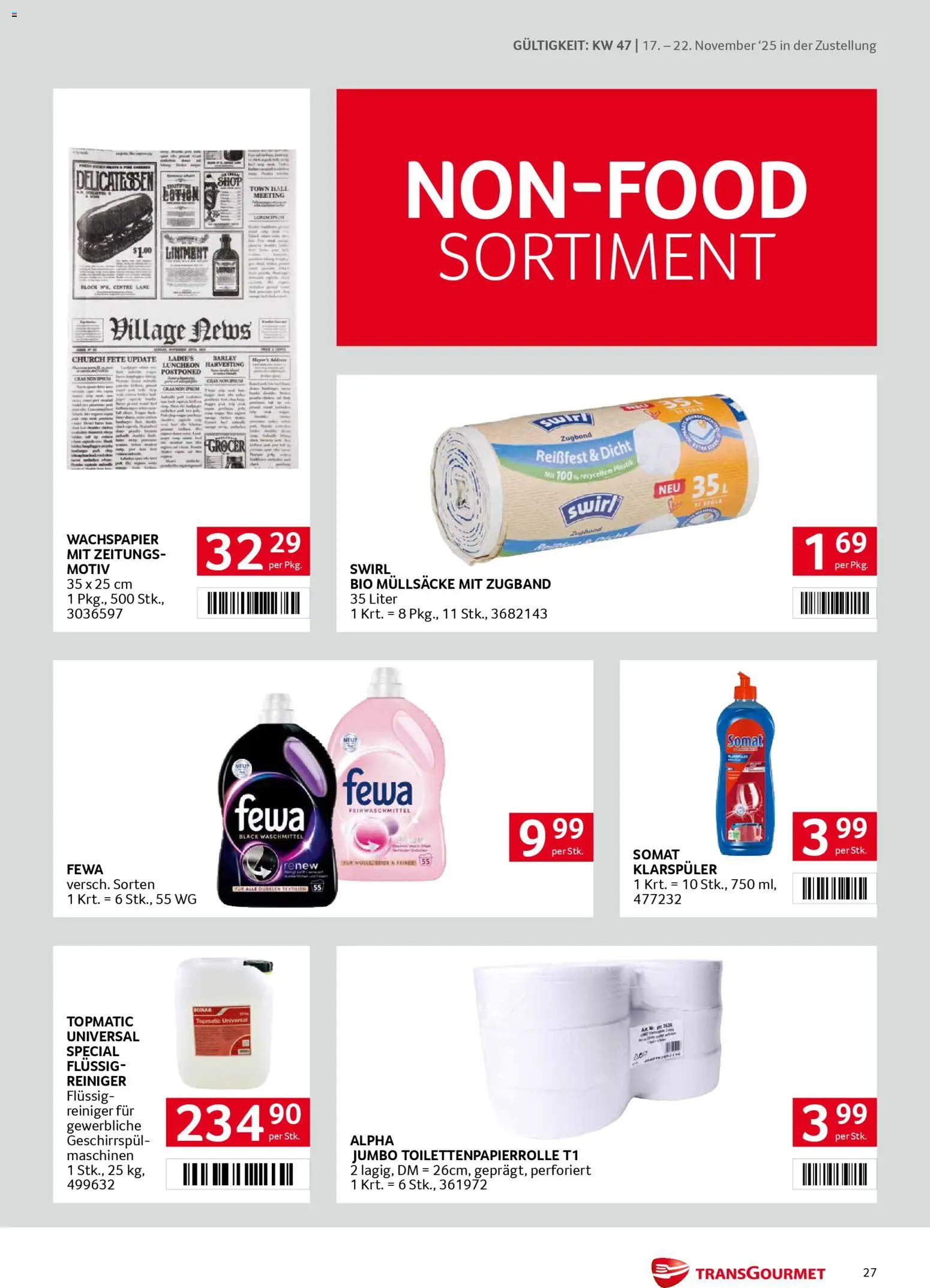 Transgourmet Zustellaktion gültig ab 17.11.2025 | Seite: 27 | Produkte: Klarspüler, Waschmittel