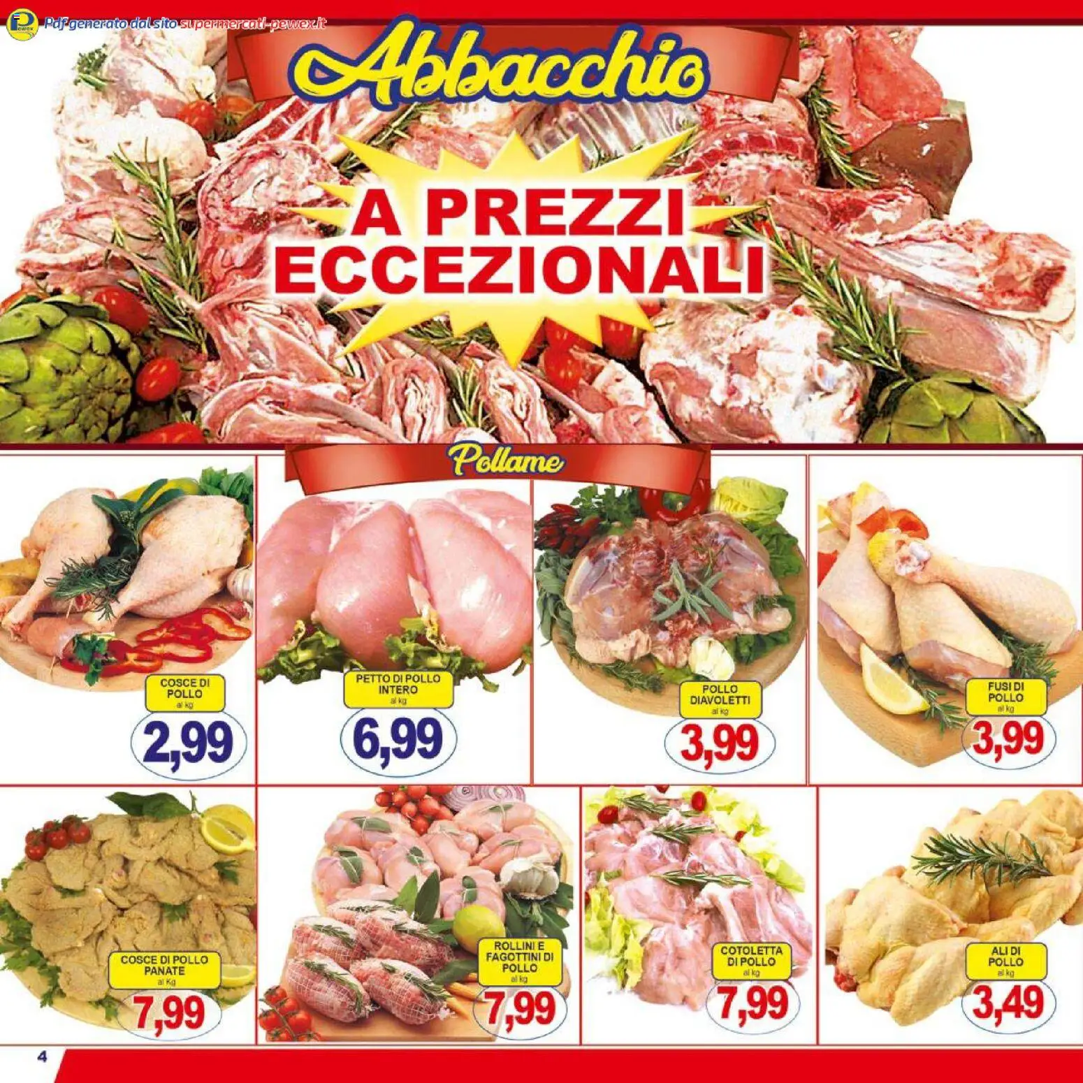 Volantino Pewex del 27.03.2026 | Pagina: 4 | Prodotti: Petto di Pollo, Pollo, Cosce di pollo