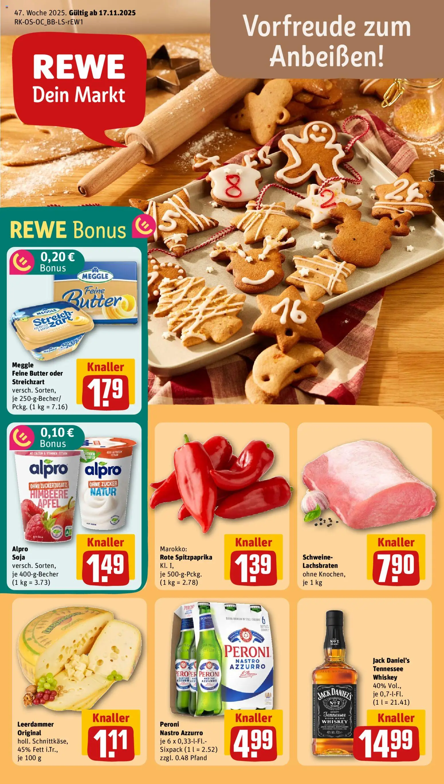 Rewe Prospekt 	 – gültig ab 17.11.2025 | Seite: 1 | Produkte: Butter, Rapsöl, Alpro, Zucker