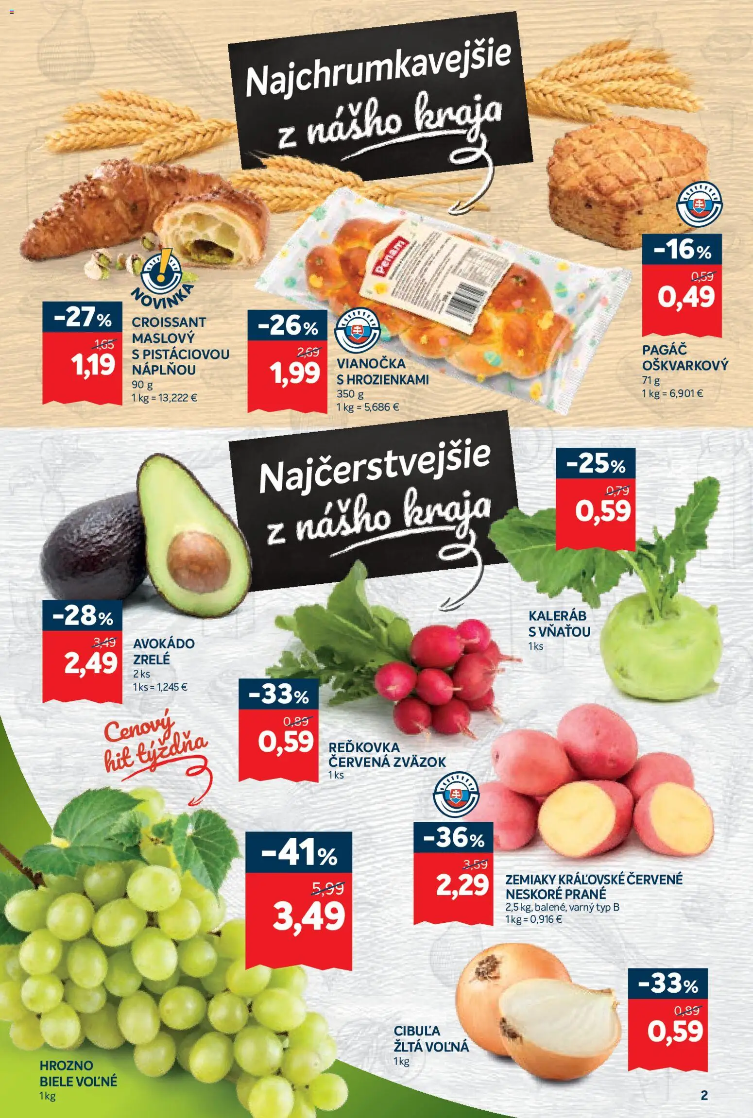 Nové Kraj akcie – leták je platný od 26.03.2026 | Strana: 2 | Produkty: Vianočka, Avokádo, Zemiaky, Hrozno