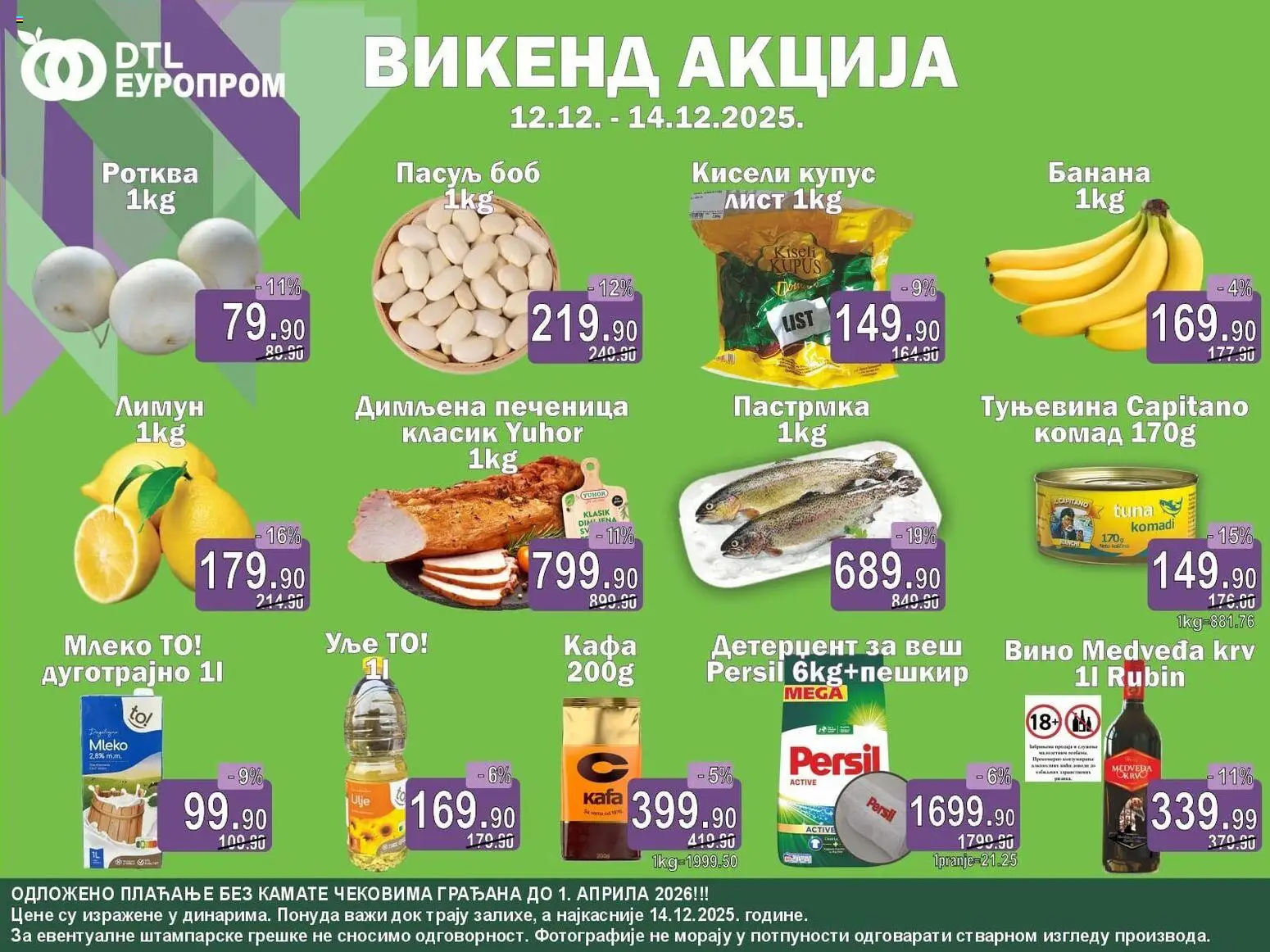 Europrom katalog - važi od 12.12.2025 | Strana: 1 | Proizvode: Kupus, Mleko, Ulje, Kafa