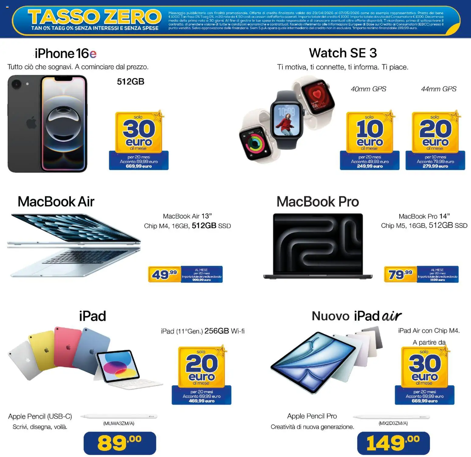 Volantino Euronics del 23.04.2026 | Pagina: 7 | Prodotti: Macbook air, Iphone, Ipad, Macbook