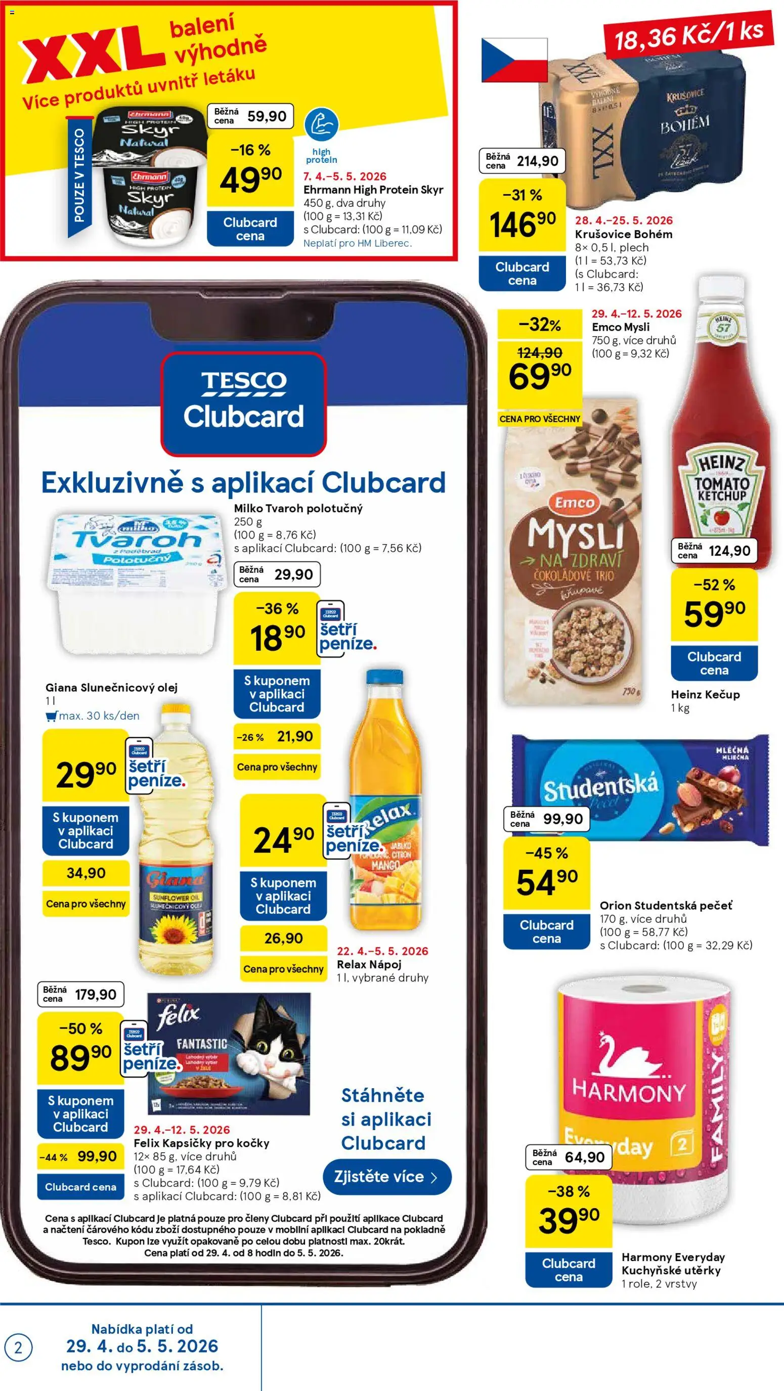 Tesco leták - Hypermarket od 29.04.2026 | Strana: 2 | Produkty: Emco Mysli, Krušovice Bohém, Tvaroh, Citron