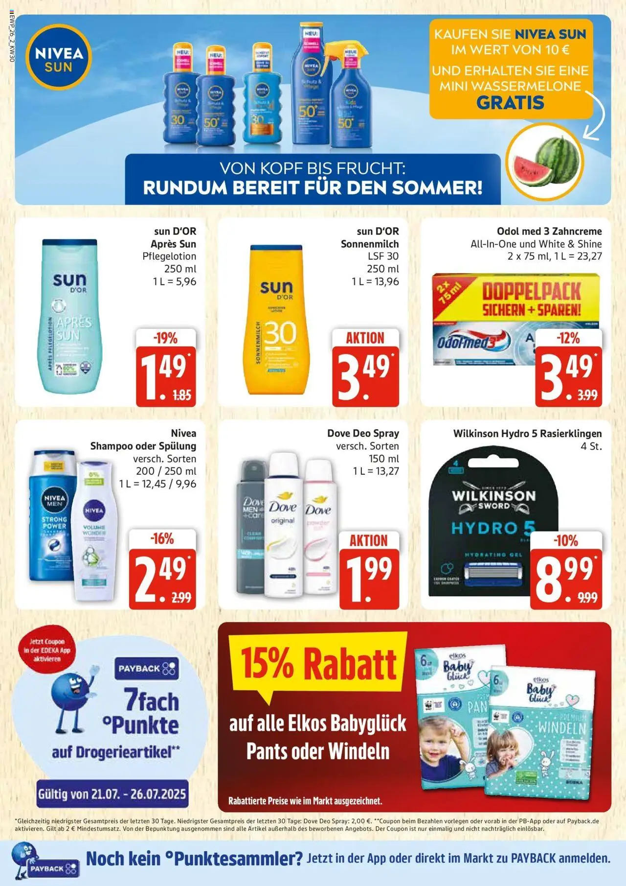 Edeka prospekt Rostock	 - gültig ab dem 20.07.2025 | Seite: 26 | Produkte: Shampoo, Deodorant, After Sun, Wassermelone