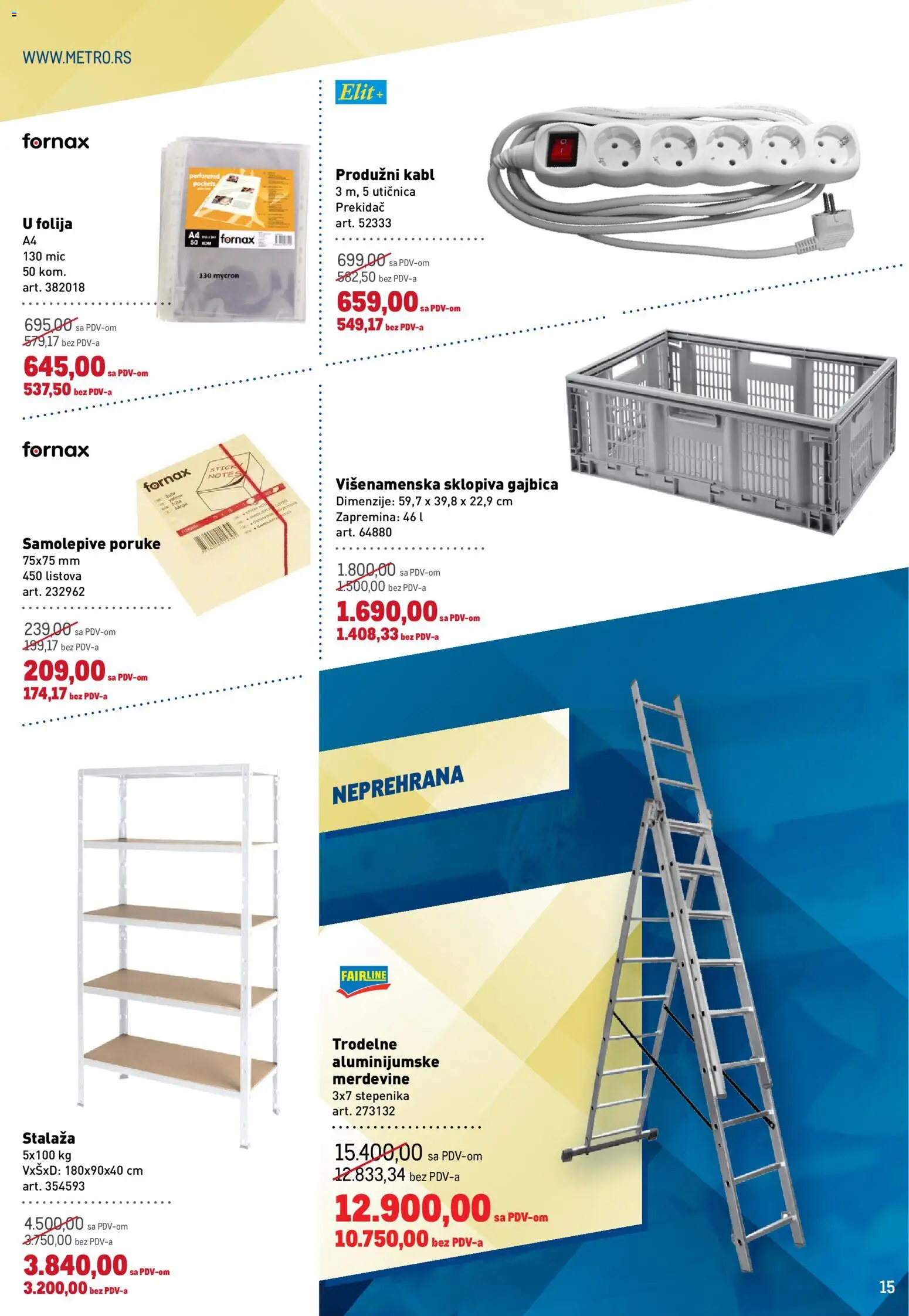 Metro katalog - važi od 22.01.2026 | Strana: 15 | Proizvode: Utičnica, Merdevine, Kabl, Produžni kabl