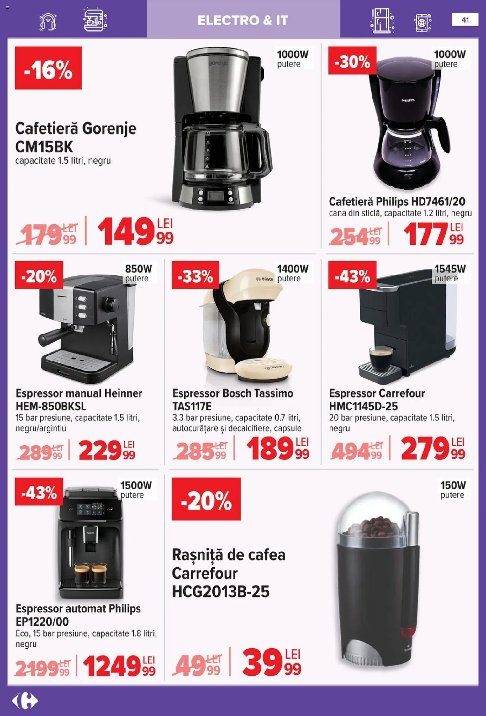 Noul catalog Carrefour – valabil de la 14.01.2026 | Pagină: 41 | Produse: Espressor, Enginar, Cafetieră, Cafea